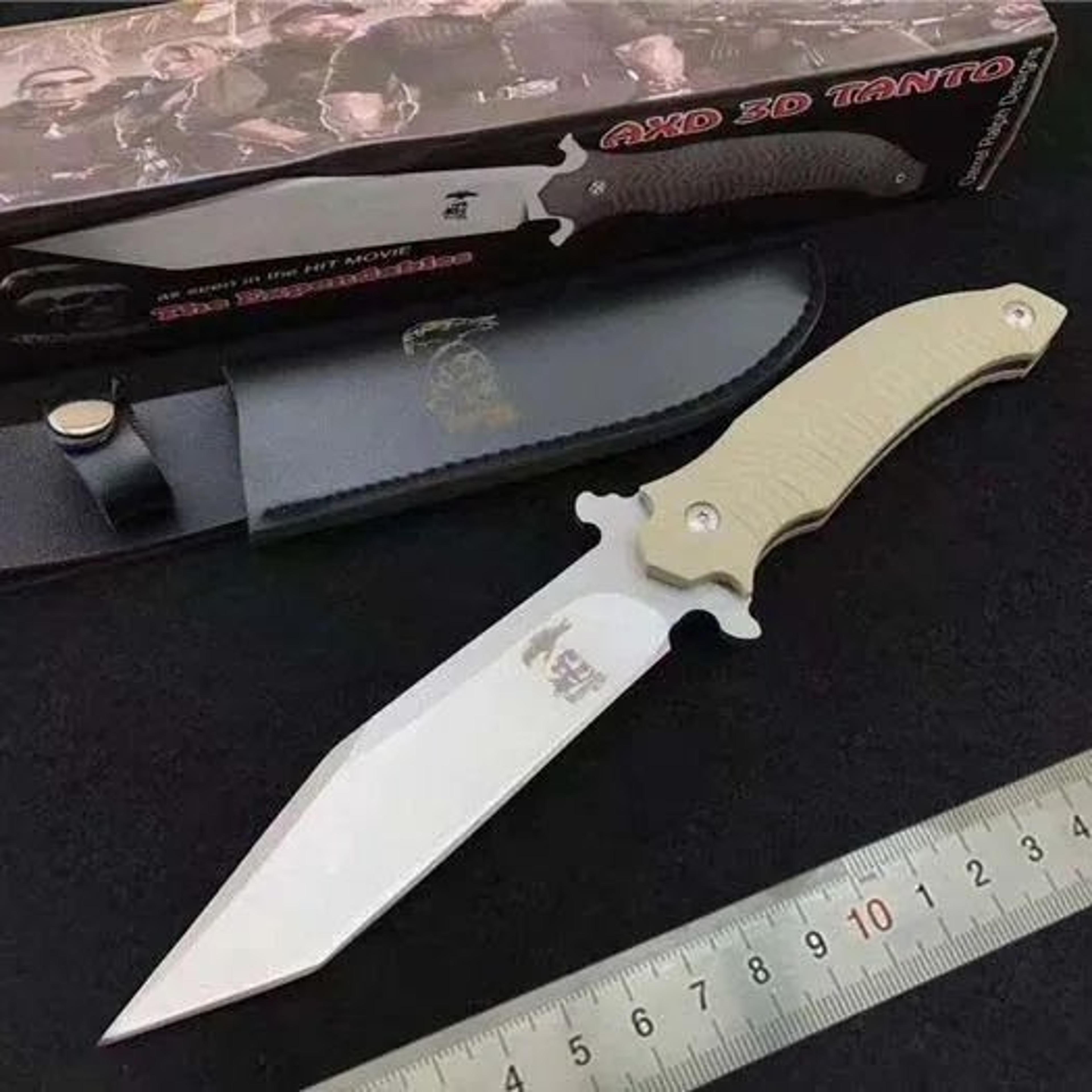 axd tanto fixed blade knife with handle and wild boar design