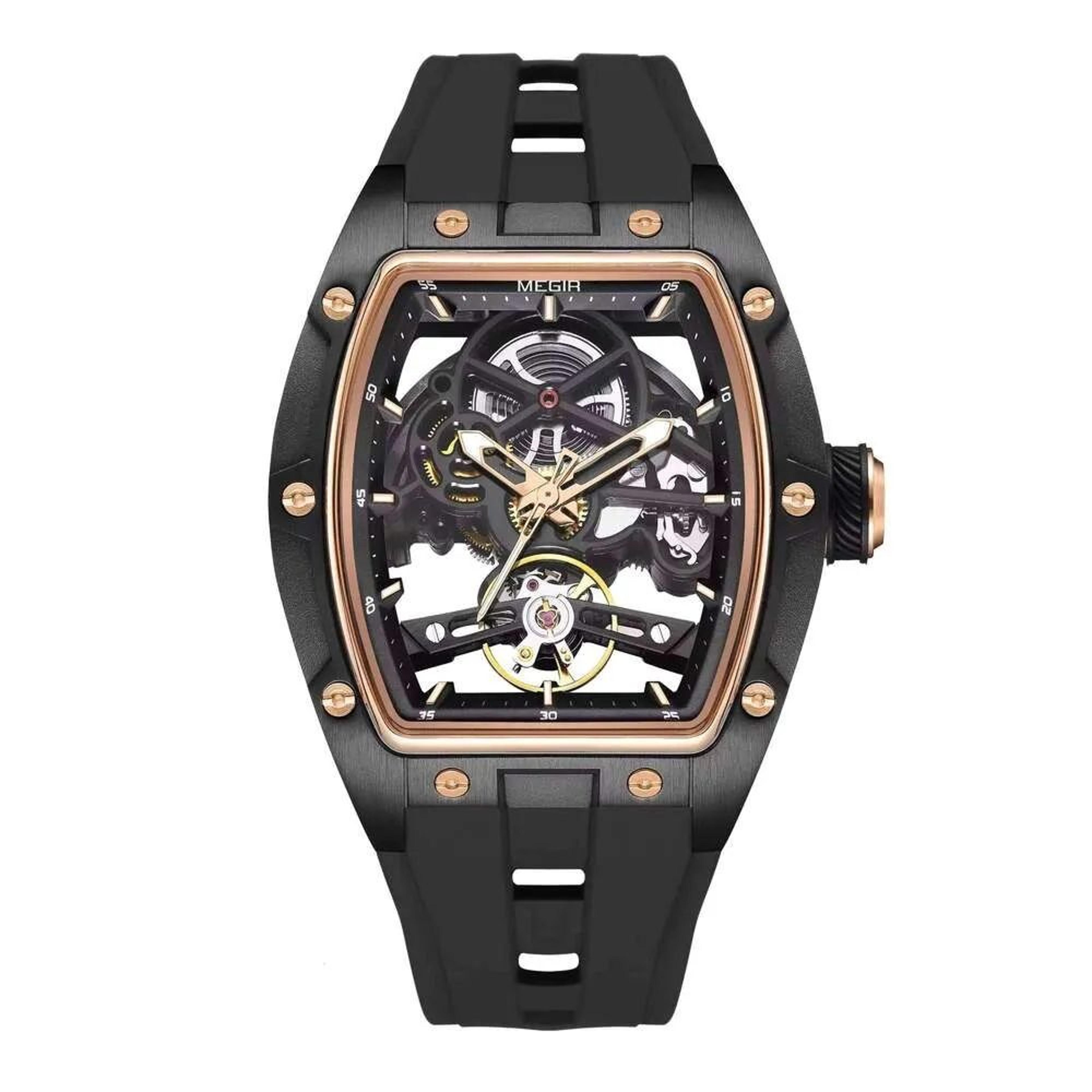 Mens Automatic Skeleton Watch With Luminous Hands And Silicone Strap 9