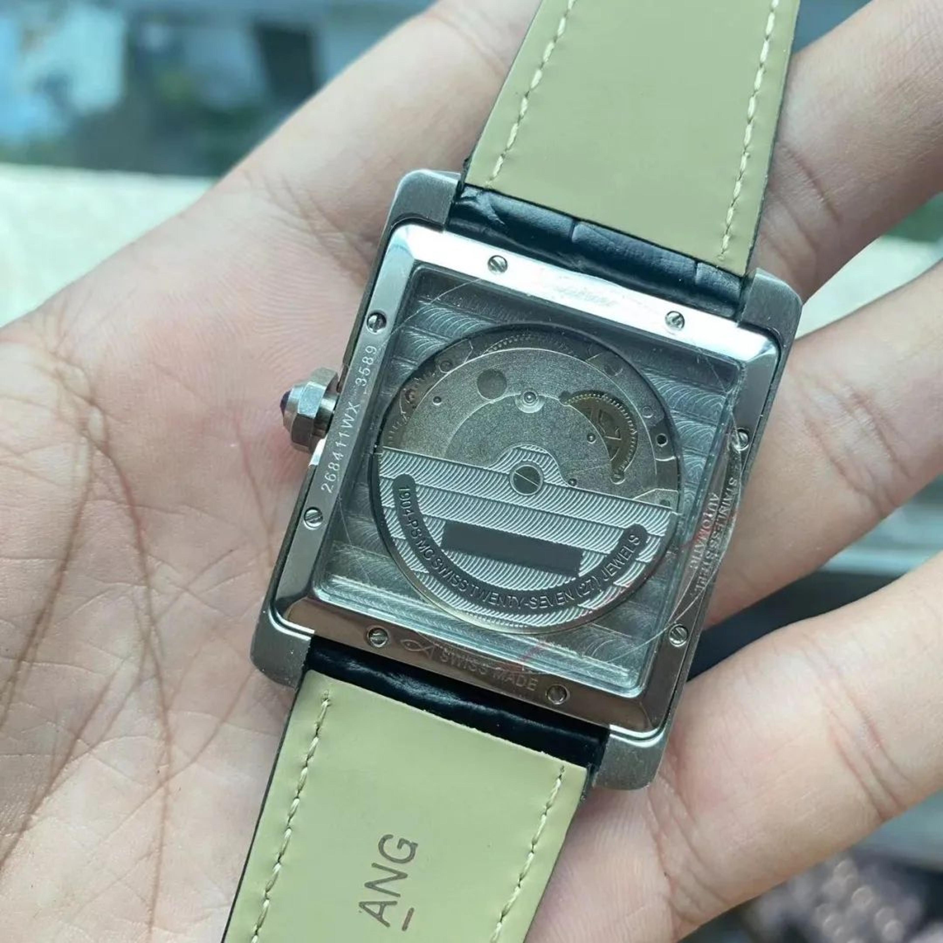 Mens Automatic Mechanical Tank Watch With Rectangular Dial And Black Leather Strap 3
