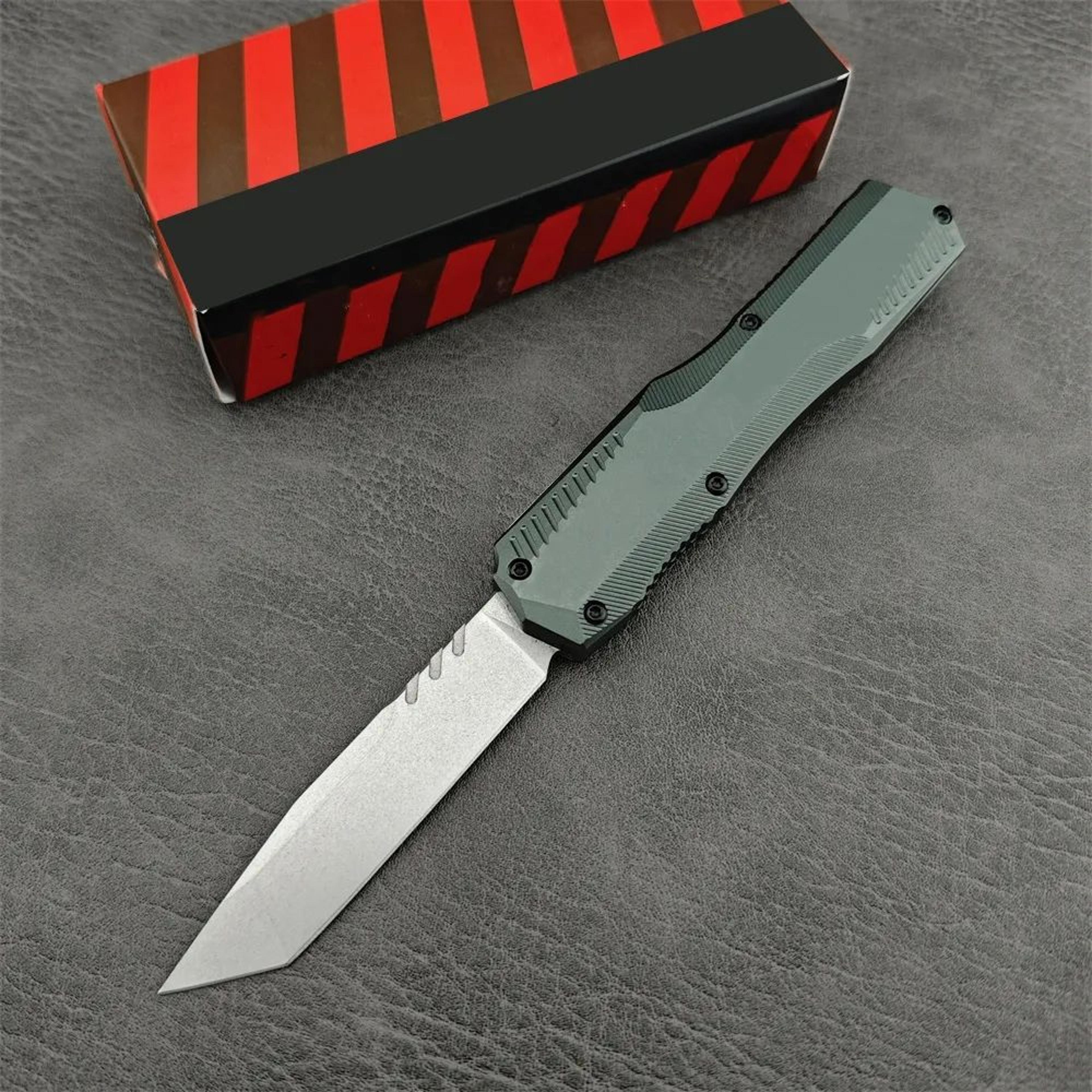 OTF Tactical Pocket Knife With Steel Stonewashed Blade And Aluminum Handle 6