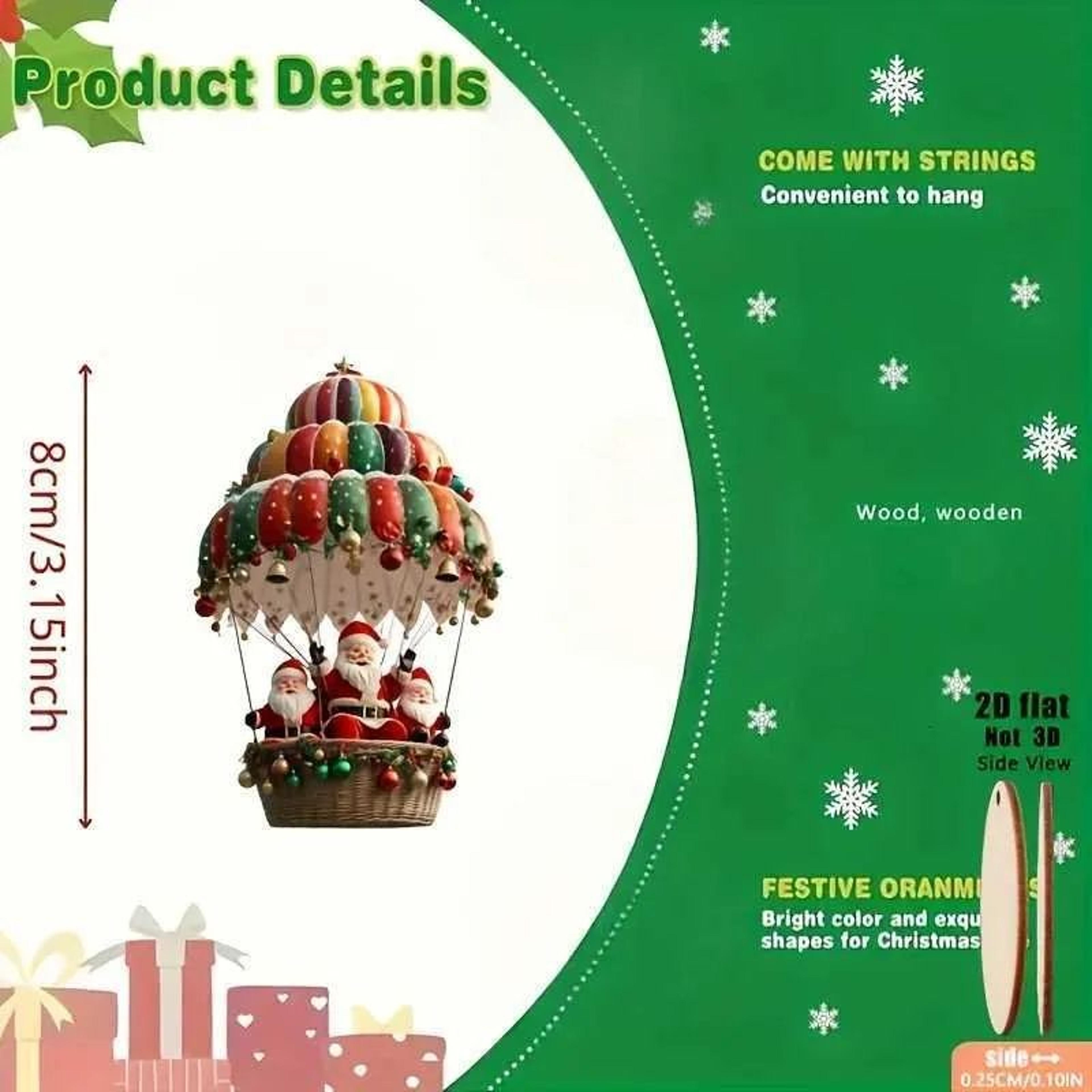 Christmas Tree Hanging Ornament Set With Santa Claus And Hot Air Balloon Designs 5