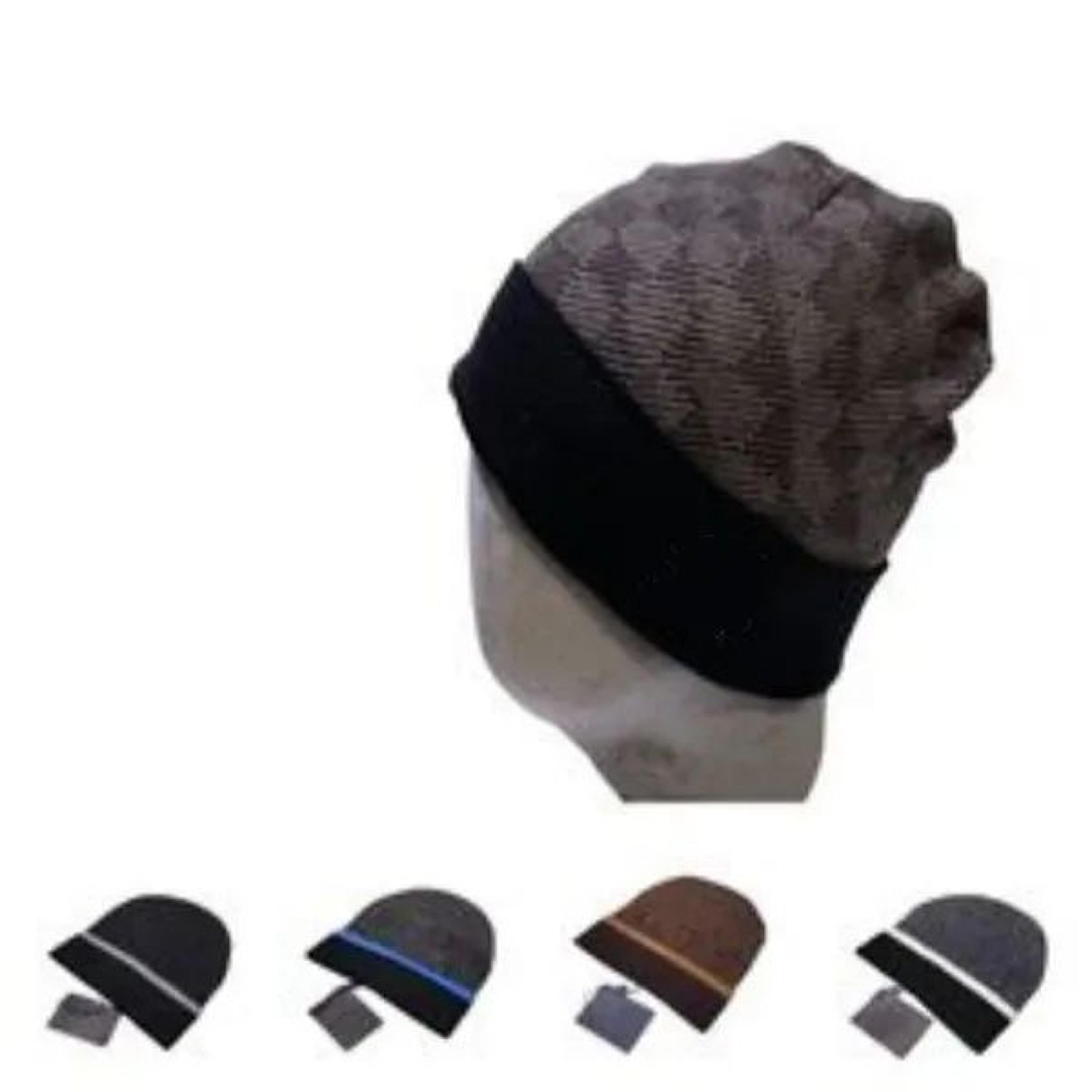 plaid knit winter beanie hat warm unisex grey and black skull cap