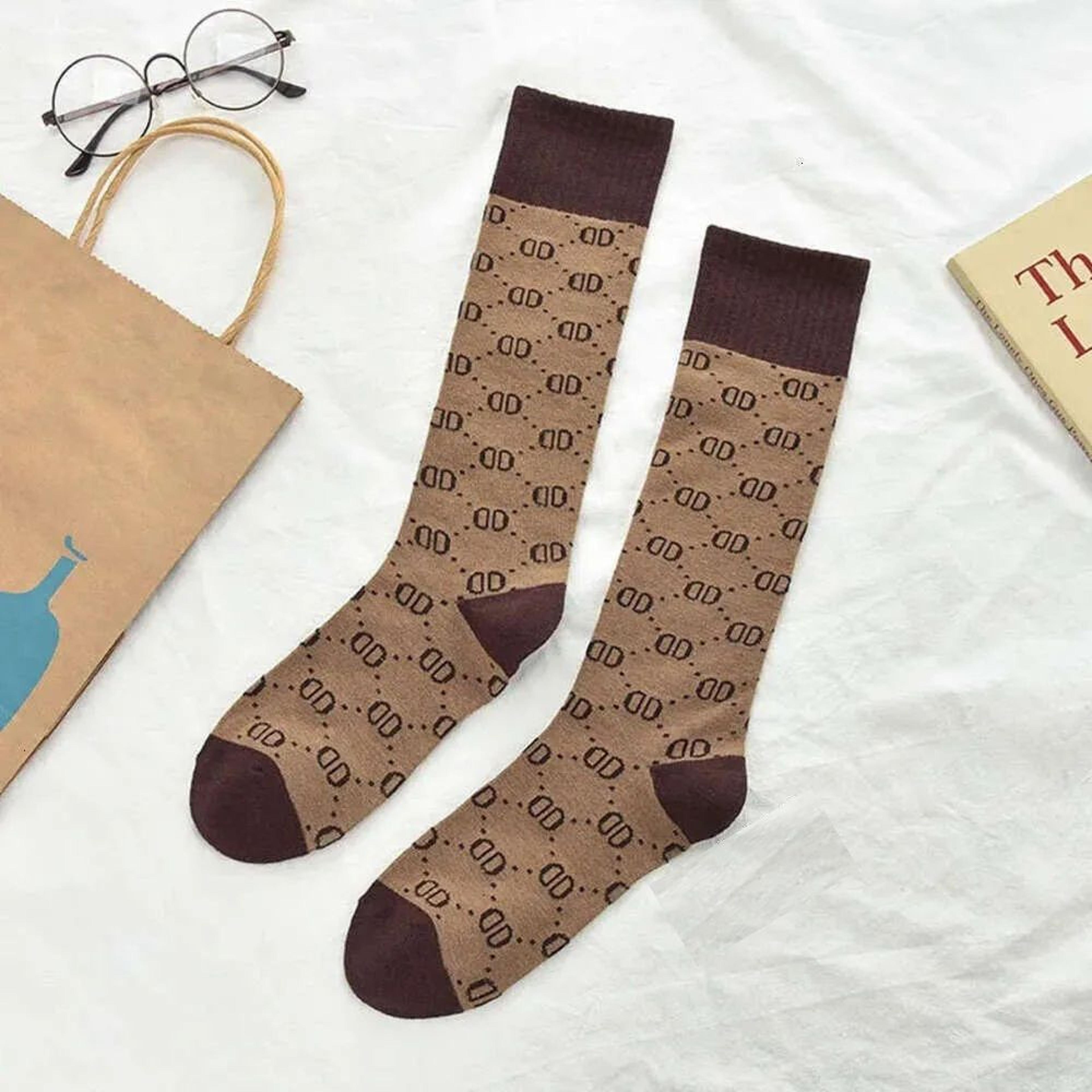 Thick Cotton Crew Socks With Embroidered Letter Design 5