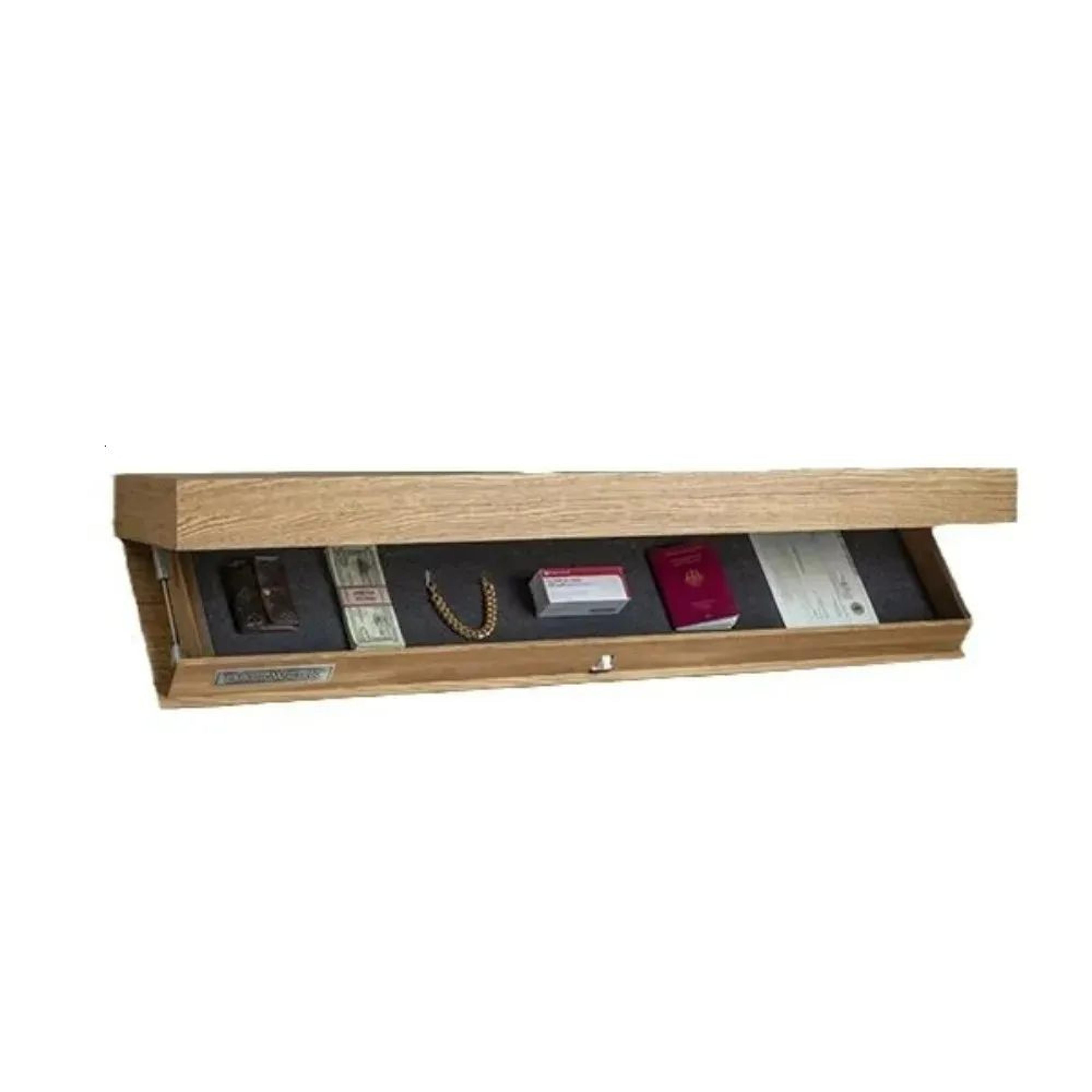 wooden floating wall shelf with hidden secret storage compartment