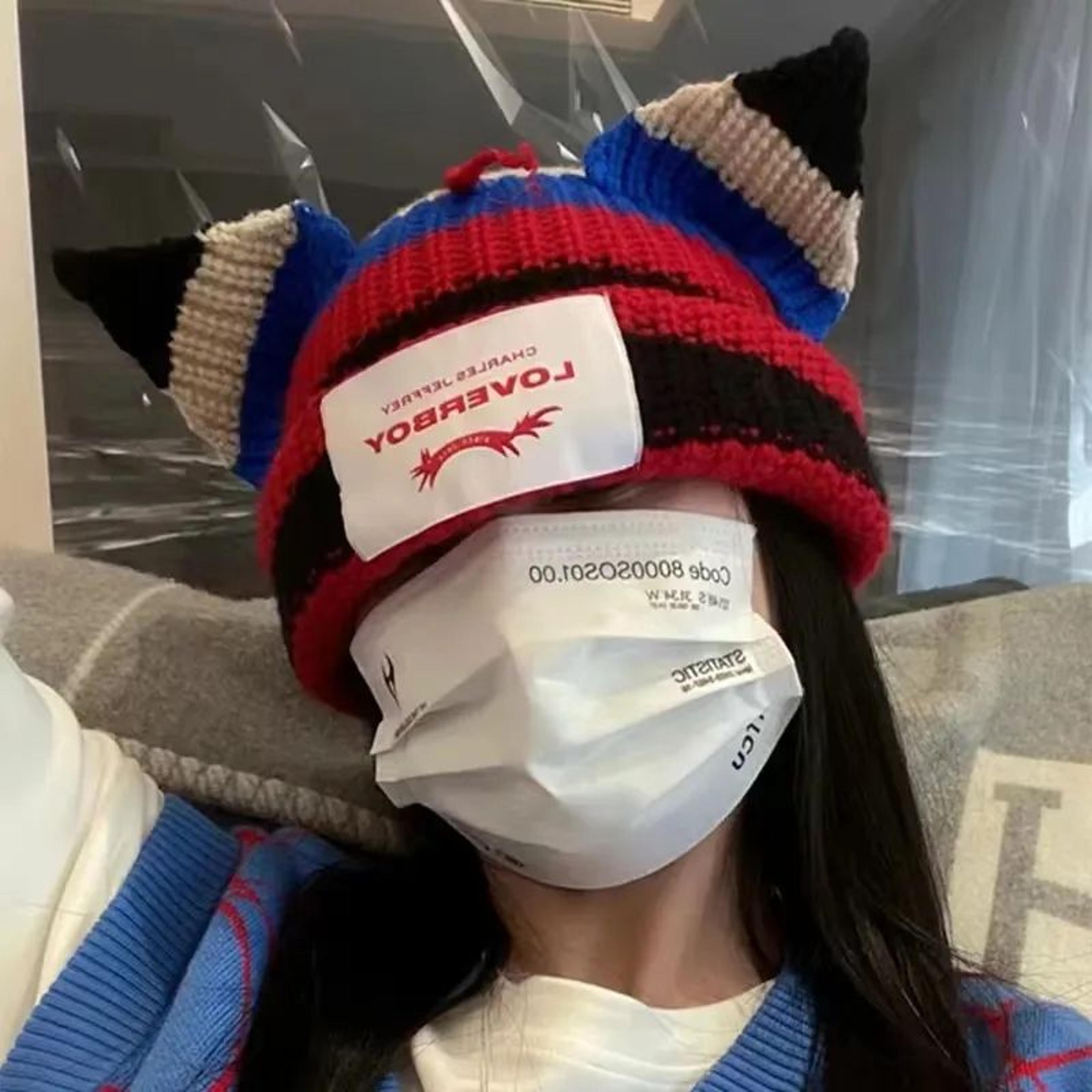 knitted cat ear beanie hat for women and men cute cotton skull cap