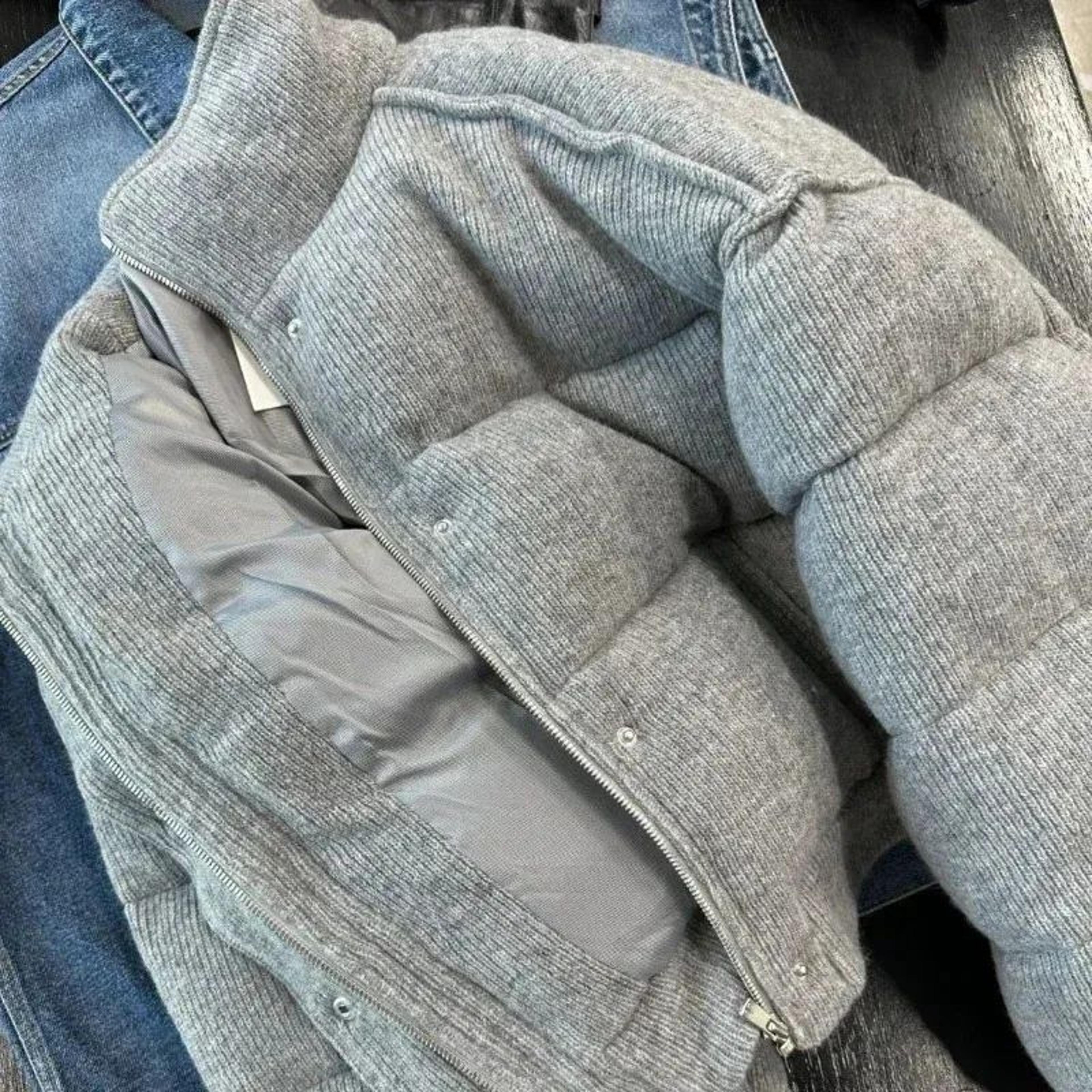 Womens Gray Winter Down Parka With Hood And Stand Collar 1