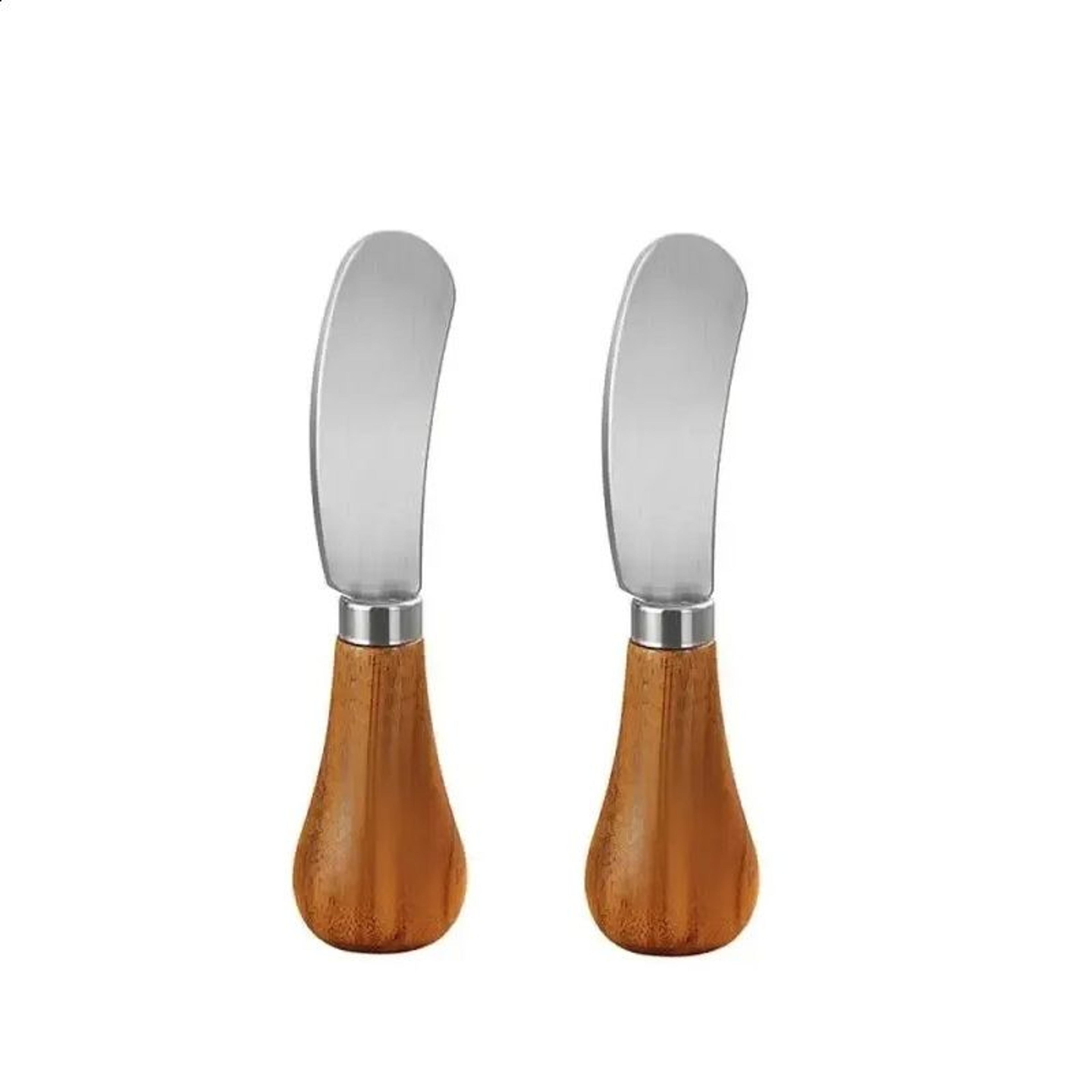 stainless steel butter knife with acacia wood handle for cheese and jam spreading