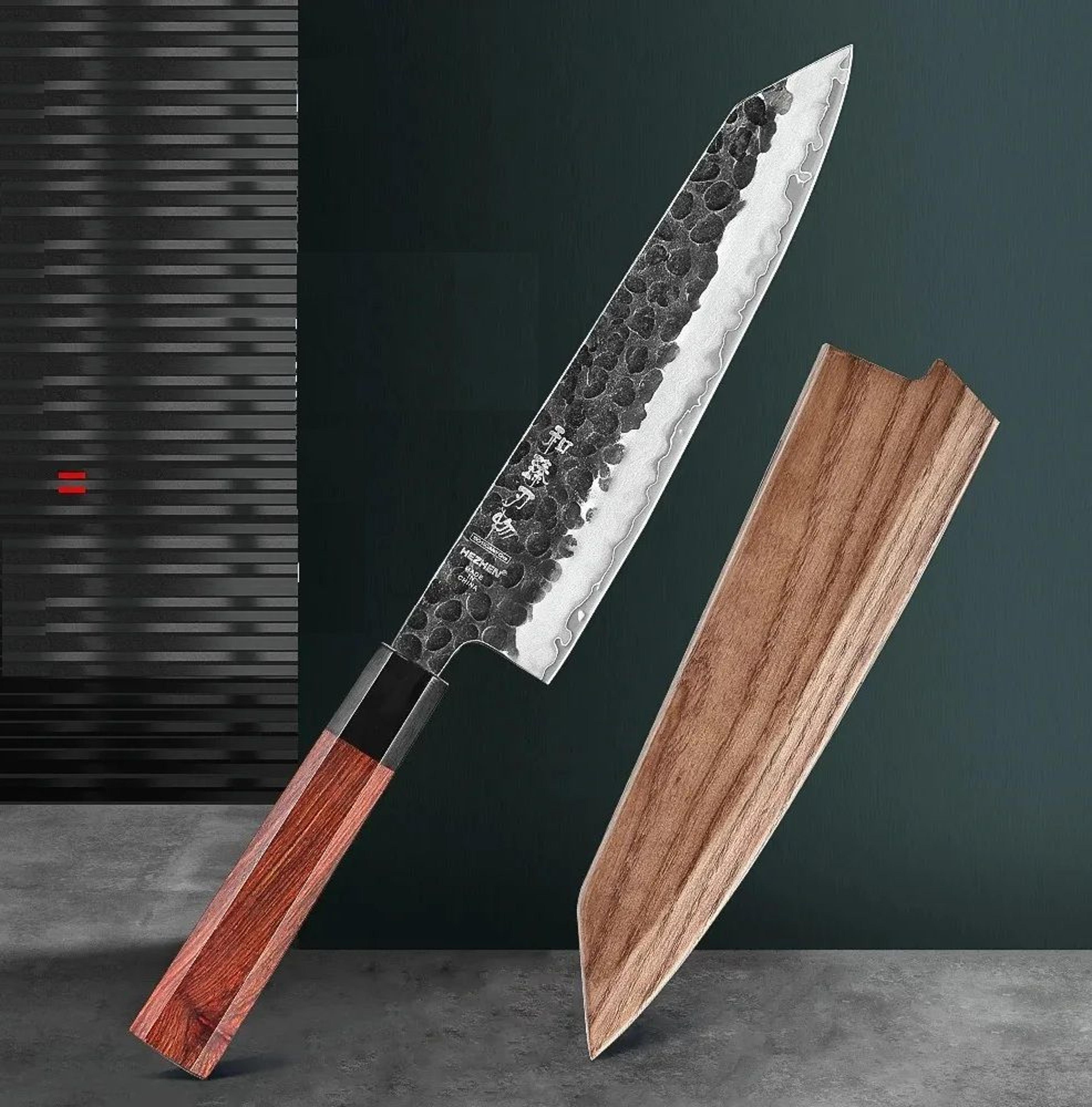 chef knife with layer stainless steel blade and mahogany handle