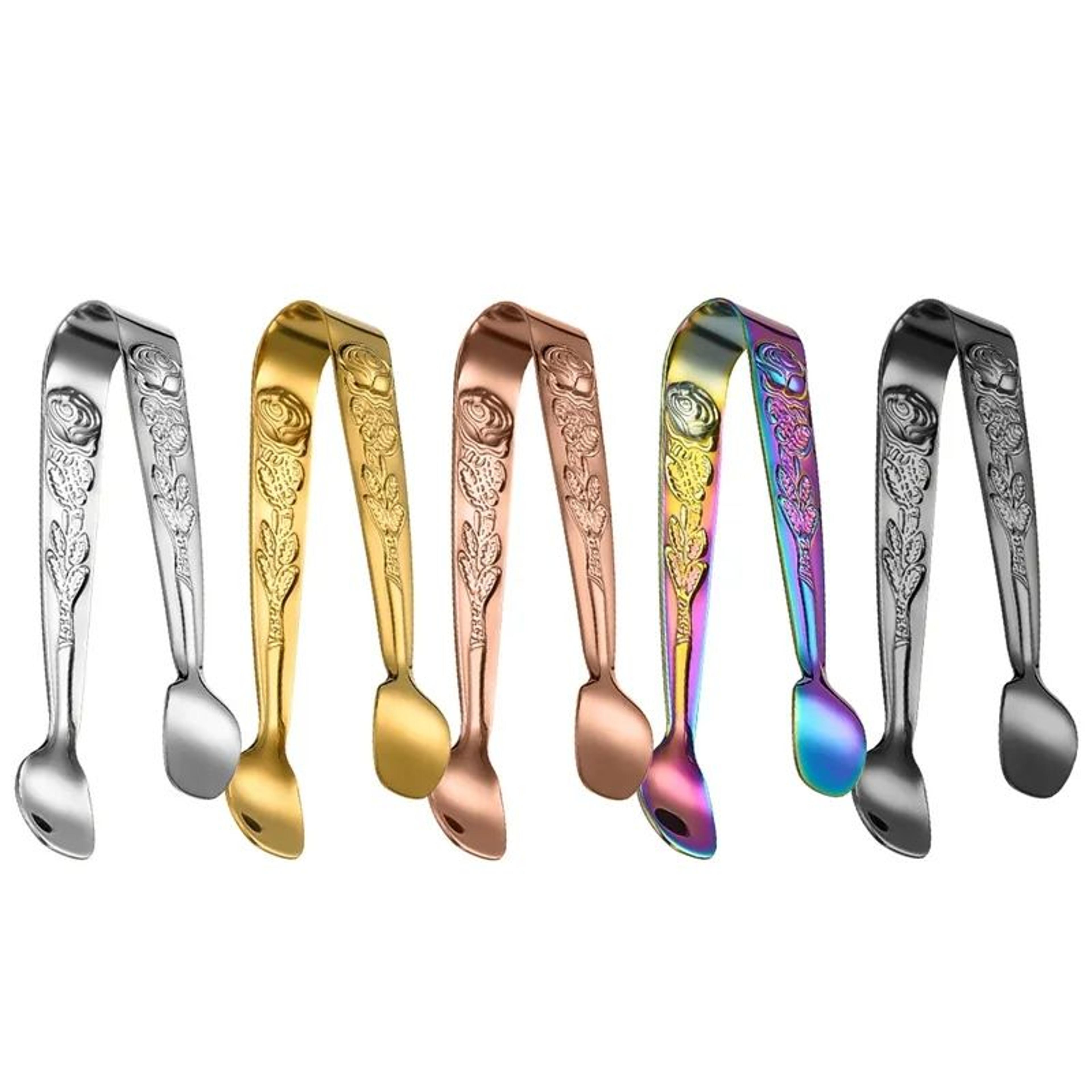 stainless steel mini ice tongs with rose pattern for sugar and food serving