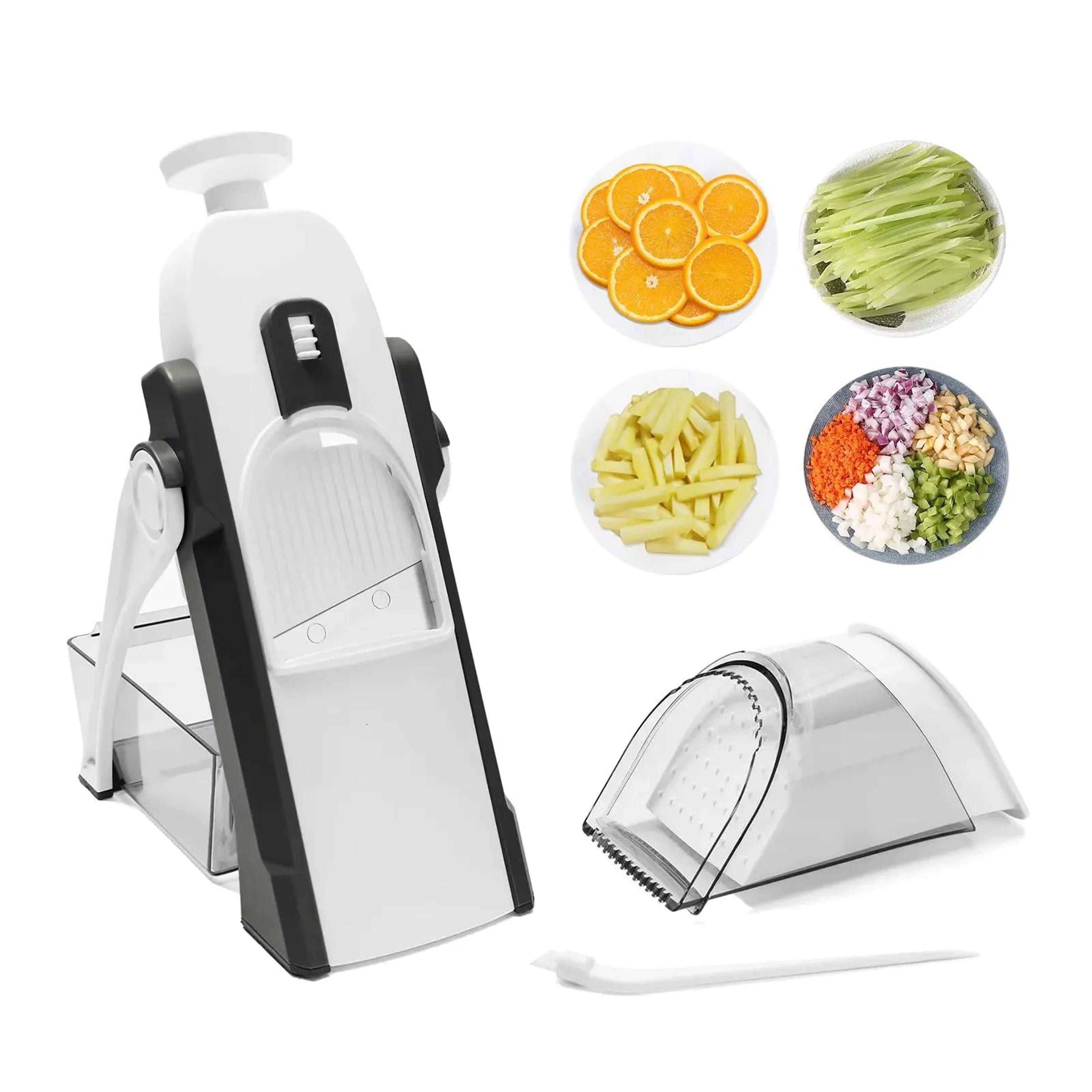 manual vegetable chopper and mandoline slicer with container