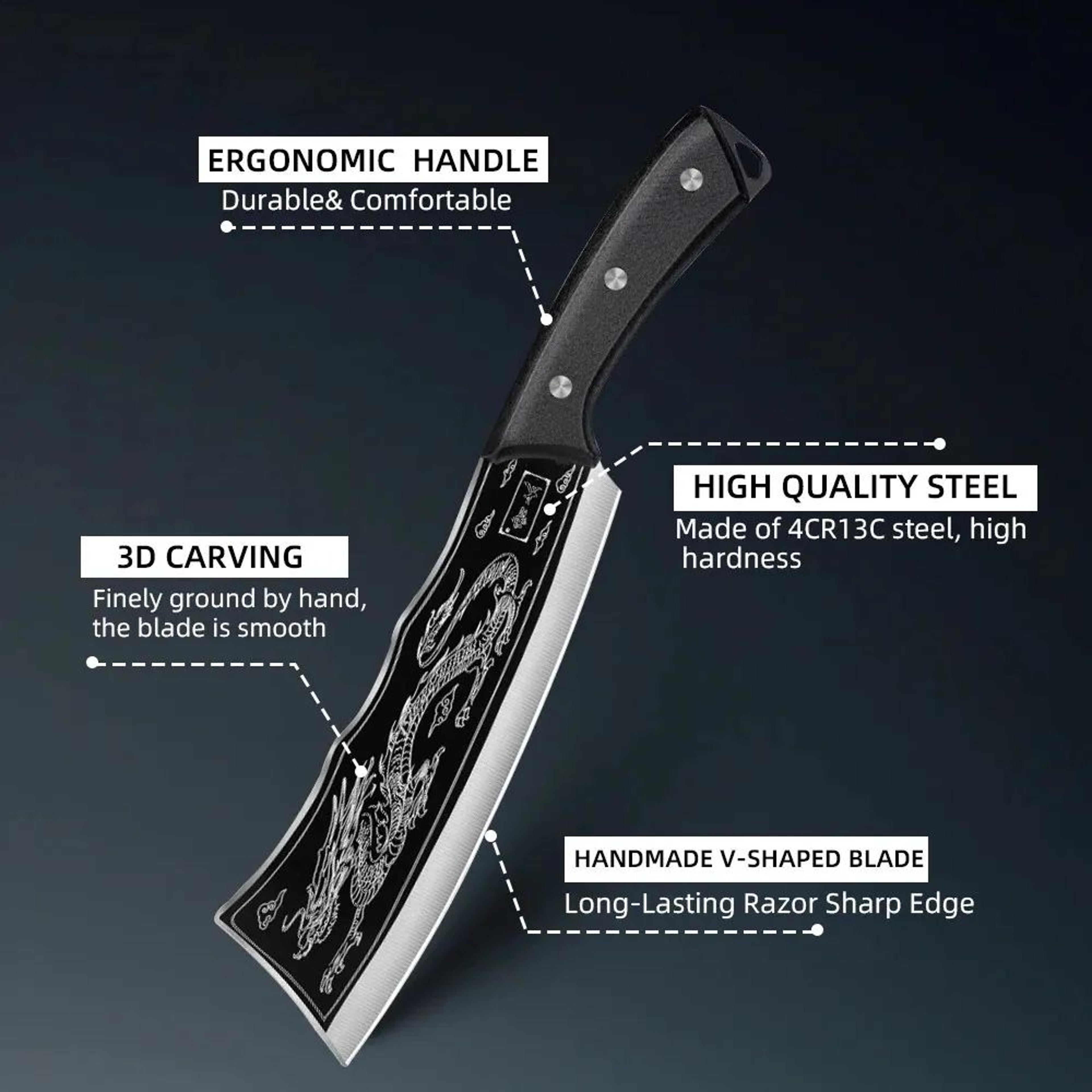 Handforged Butcher Bone Chopper Knife With Sharp Steel Blade For Meat And Vegetable Cutting 3