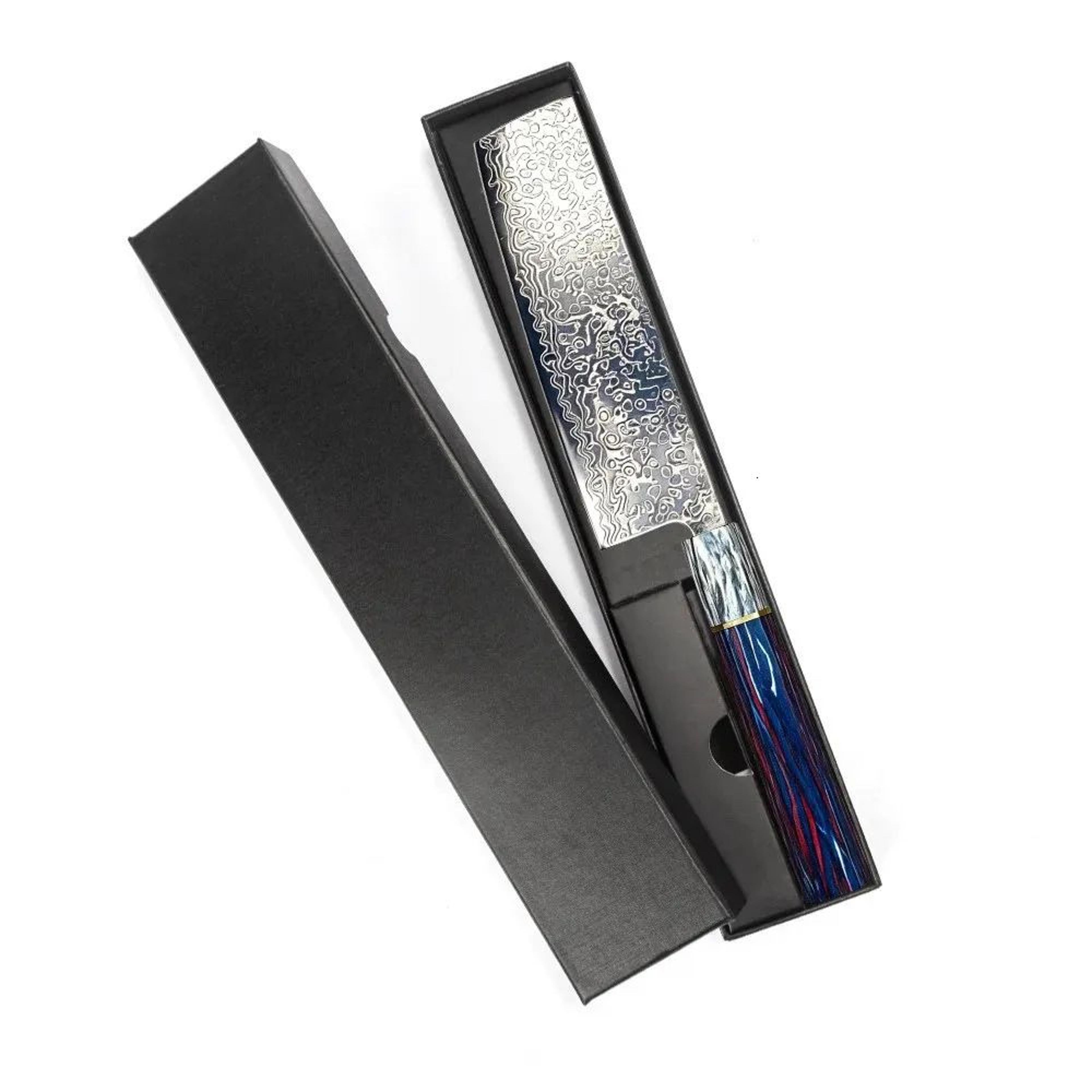 Damascus Pattern Kitchen Knife Set With Multicolor Handles For Vegetable Preparation 8