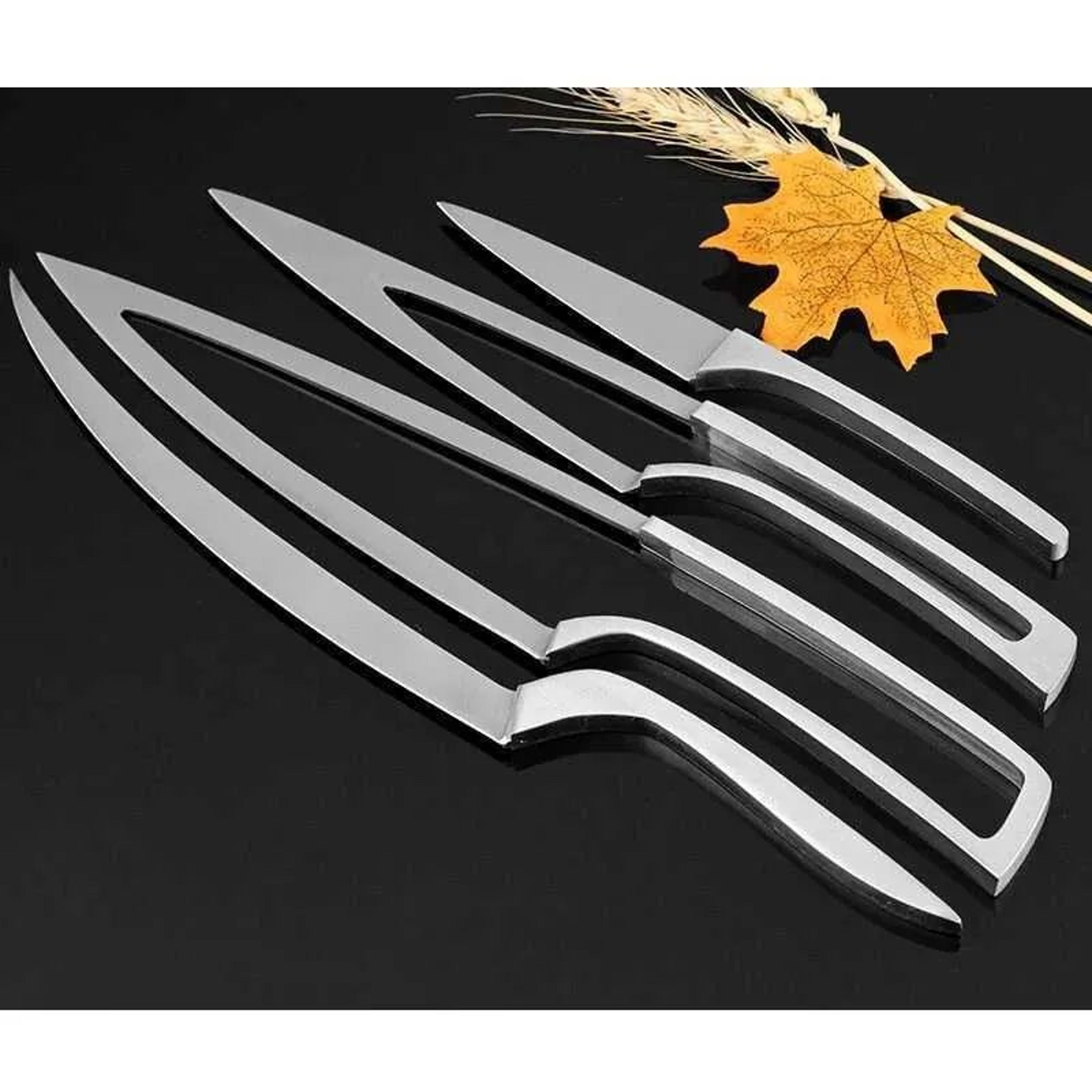 stainless steel kitchen knife set with ergonomic handles and knife holder