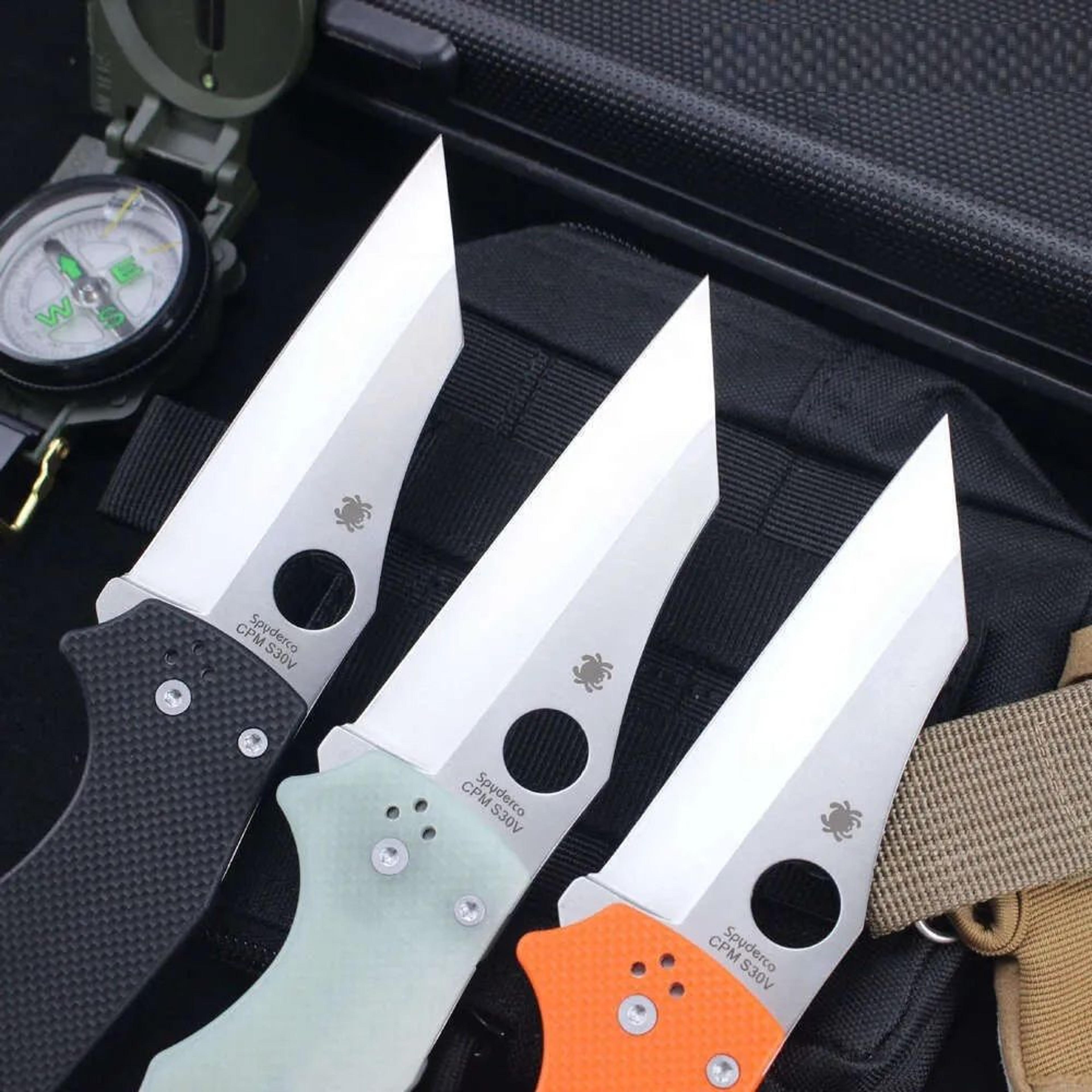 tactical folding knife set with multi color handles for outdoor camping