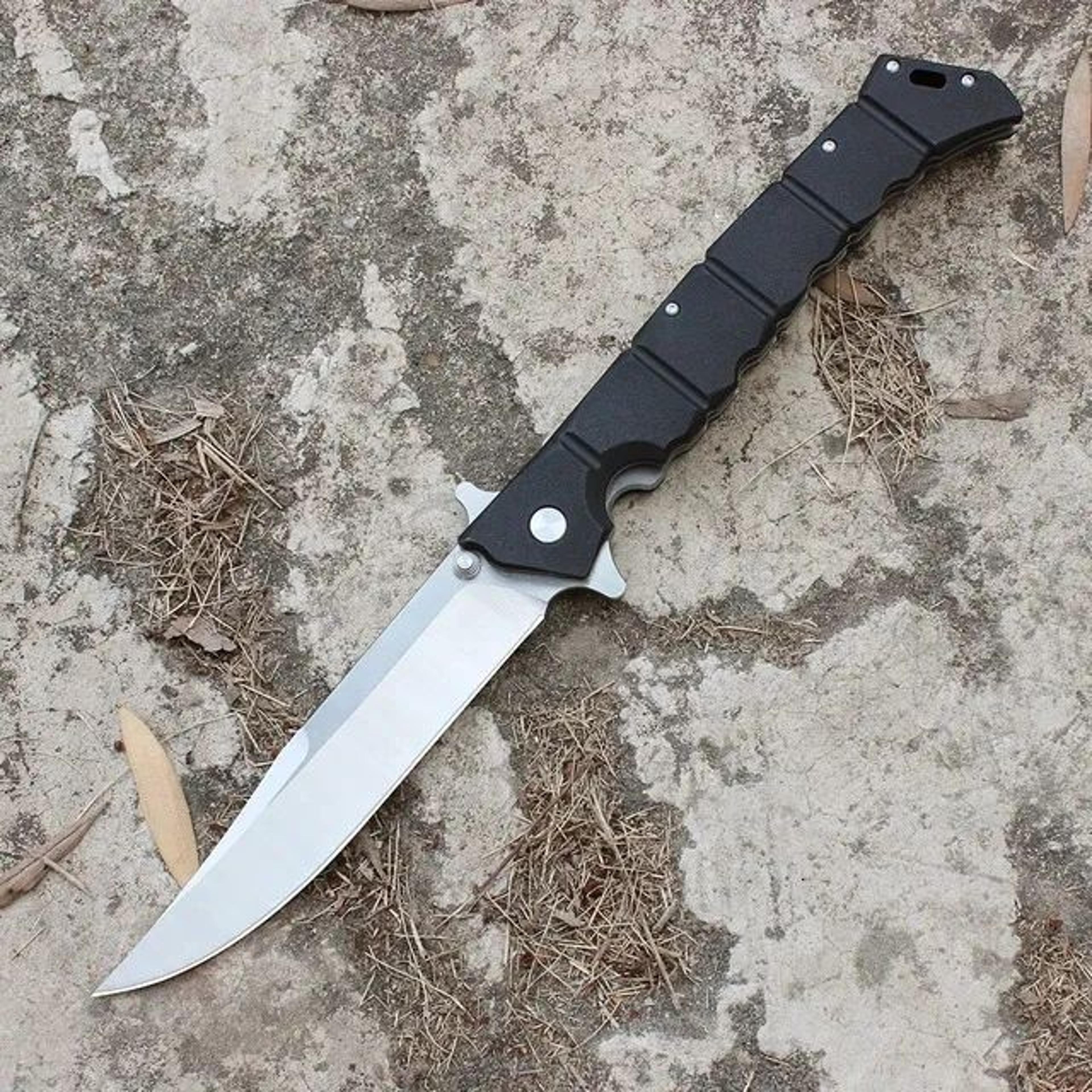 stainless steel folding camping knife with locking blade and nylon fiber handle