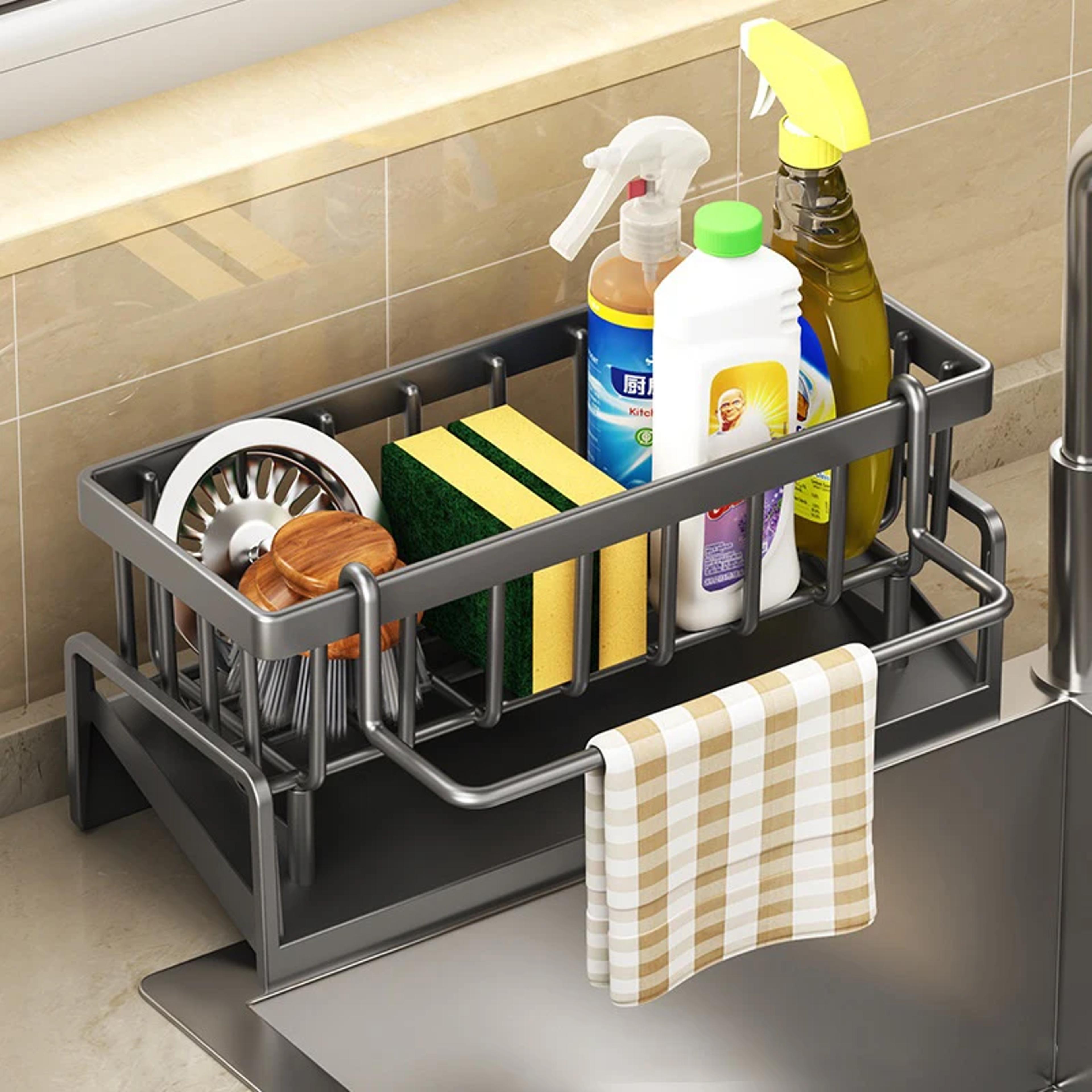 Kitchen Sink Organizer Sponge Rack With Dishcloth Drainer 1