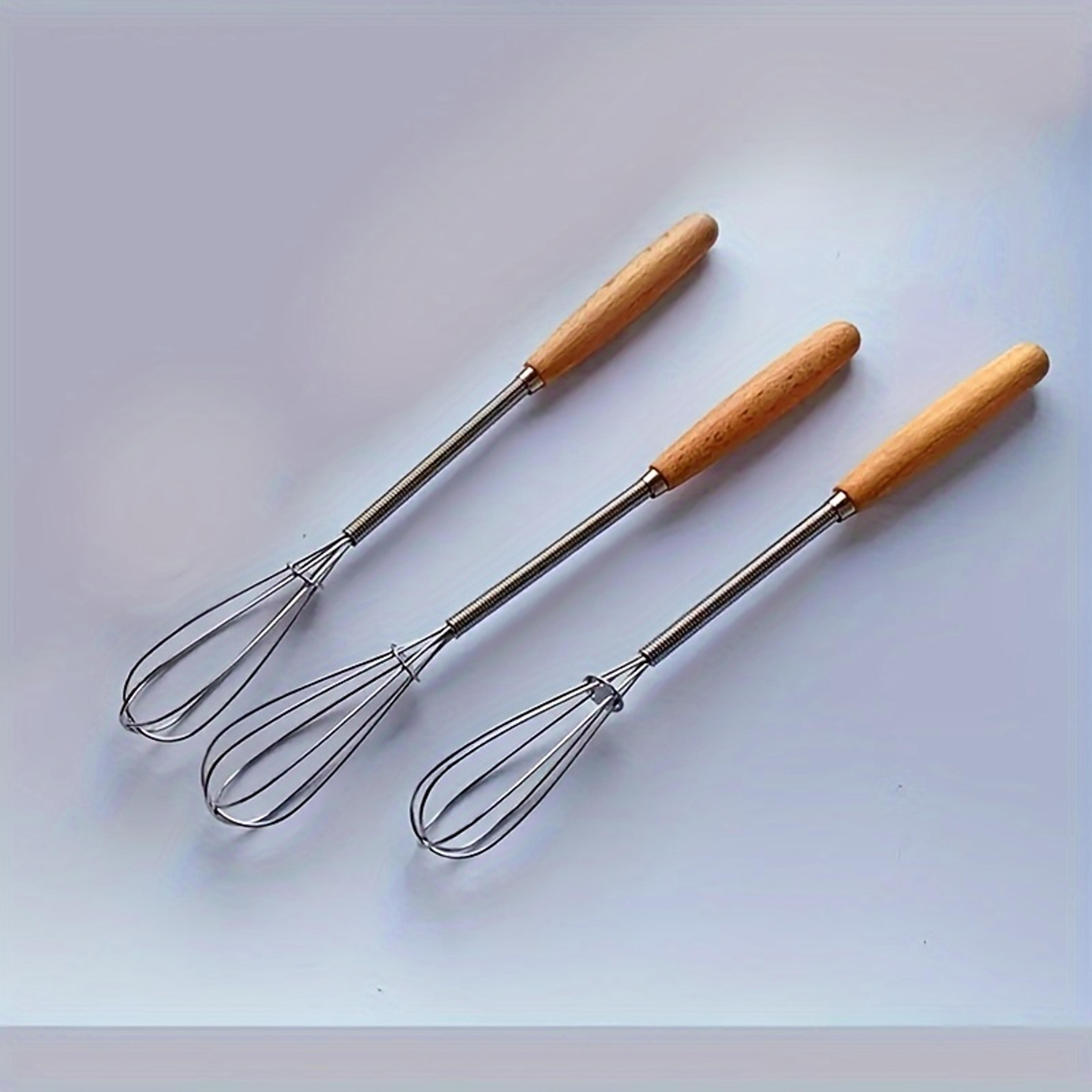 Mini Stainless Steel Egg Whisk With Solid Wood Handle For Baking Mixing And Frothing 6