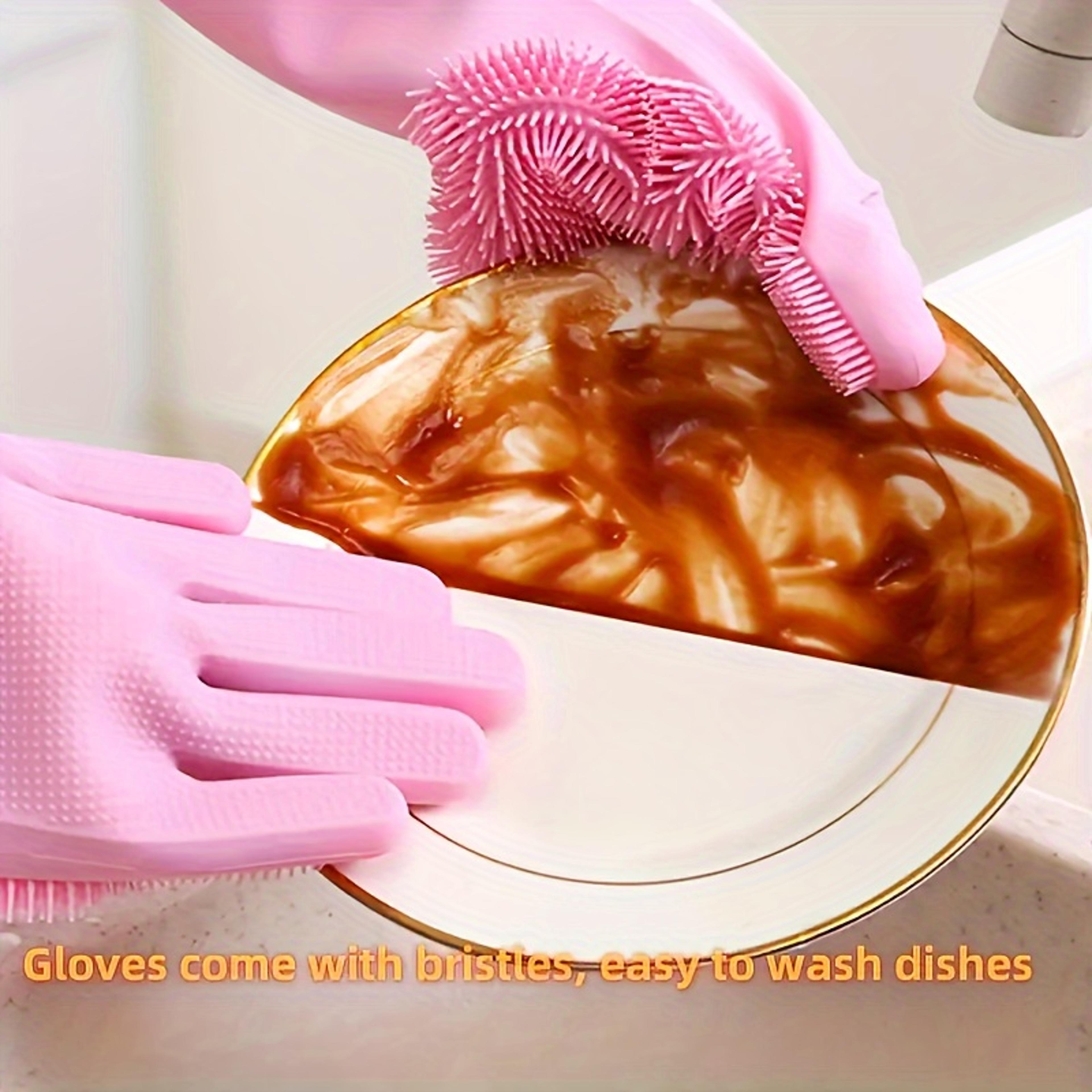 Silicone Dishwashing Gloves With Built In Scrubber For Kitchen Cleaning 2