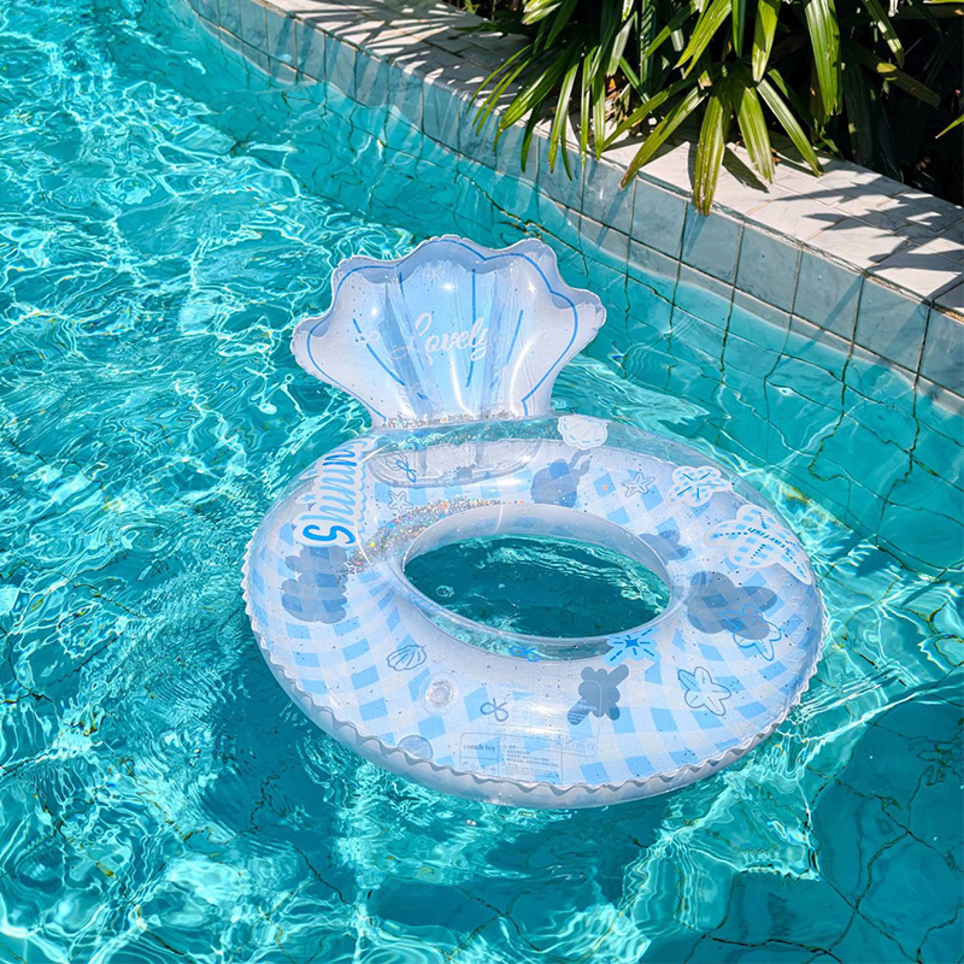 Shell Pool Float With Glitter Sequin Design Inflatable Swimming Ring For Summer Fun 4