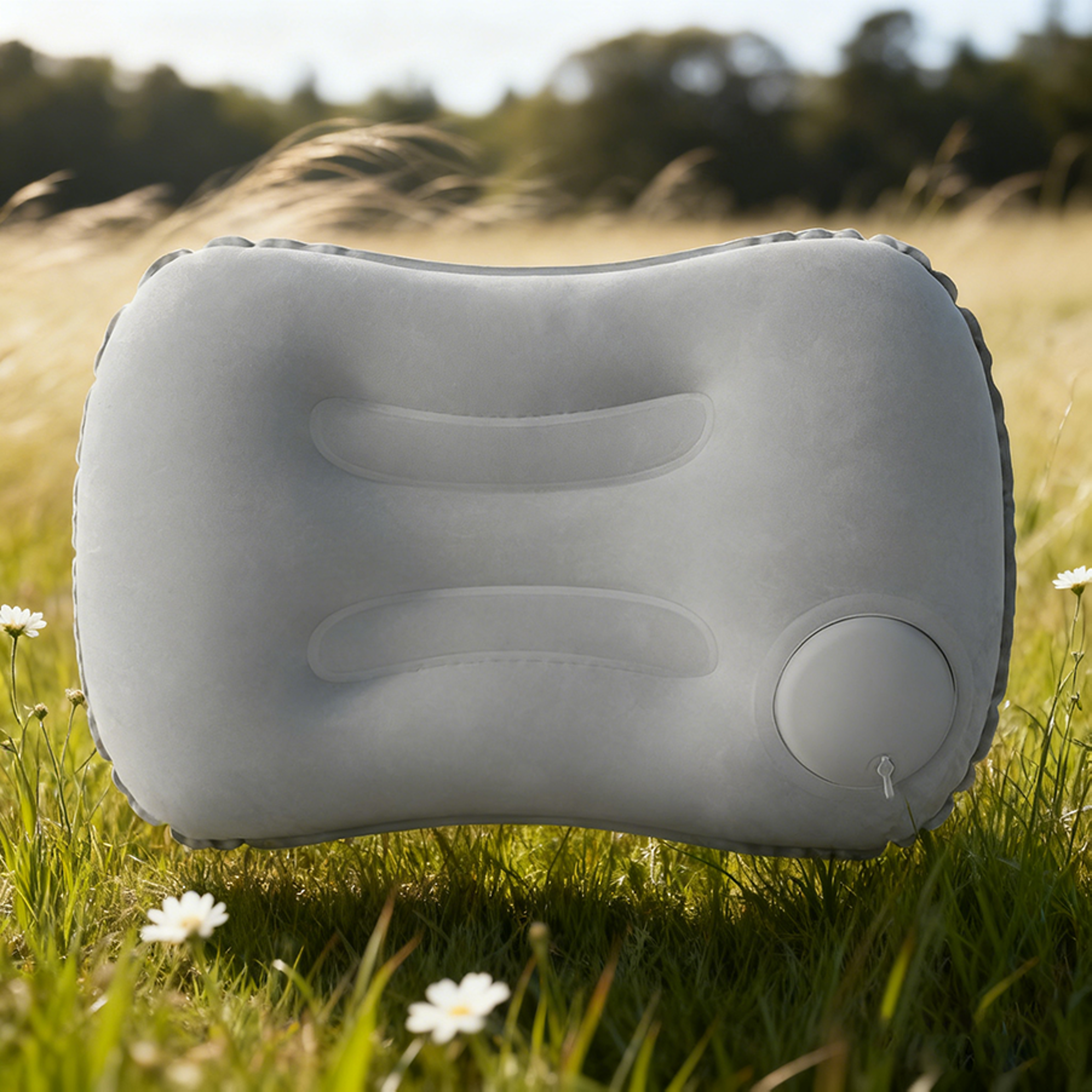 Inflatable Travel Pillow With Built In Pump Portable Neck Back Support Cushion 1