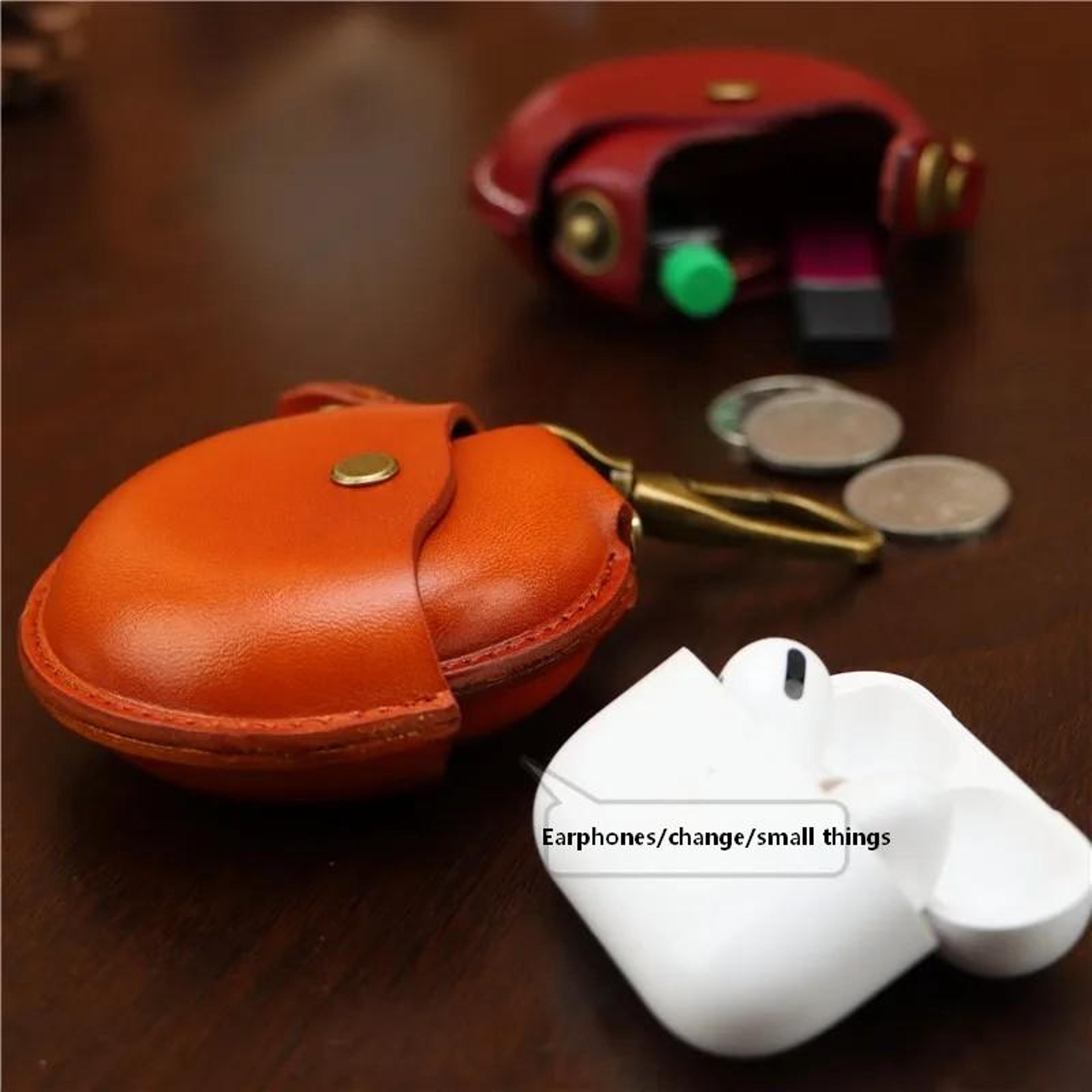Handcrafted Genuine Leather Earphone Case And Round Storage Pouch 4