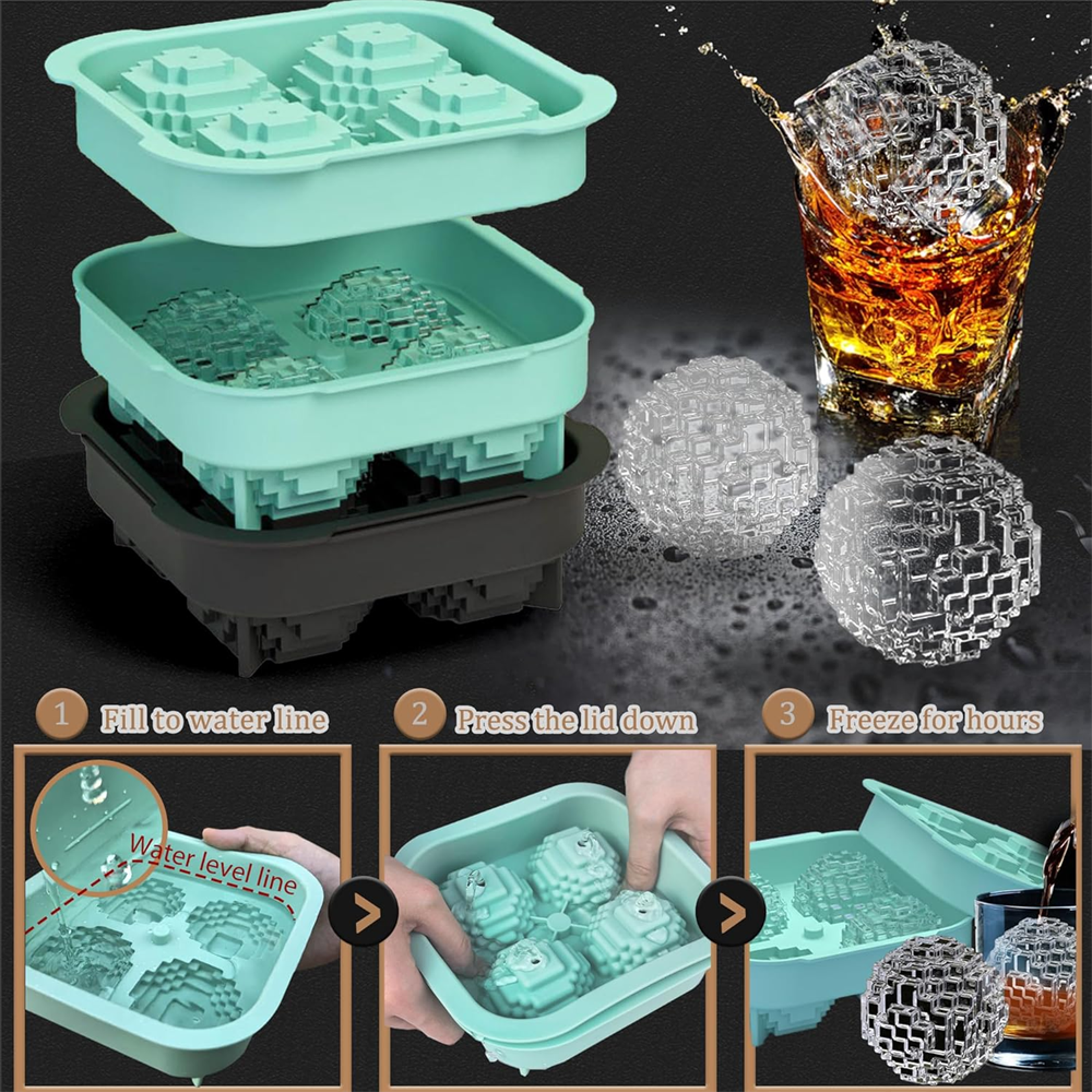 Slow Melt Silicone Ice Cube Mold With Lid For Whiskey And Cocktails 3