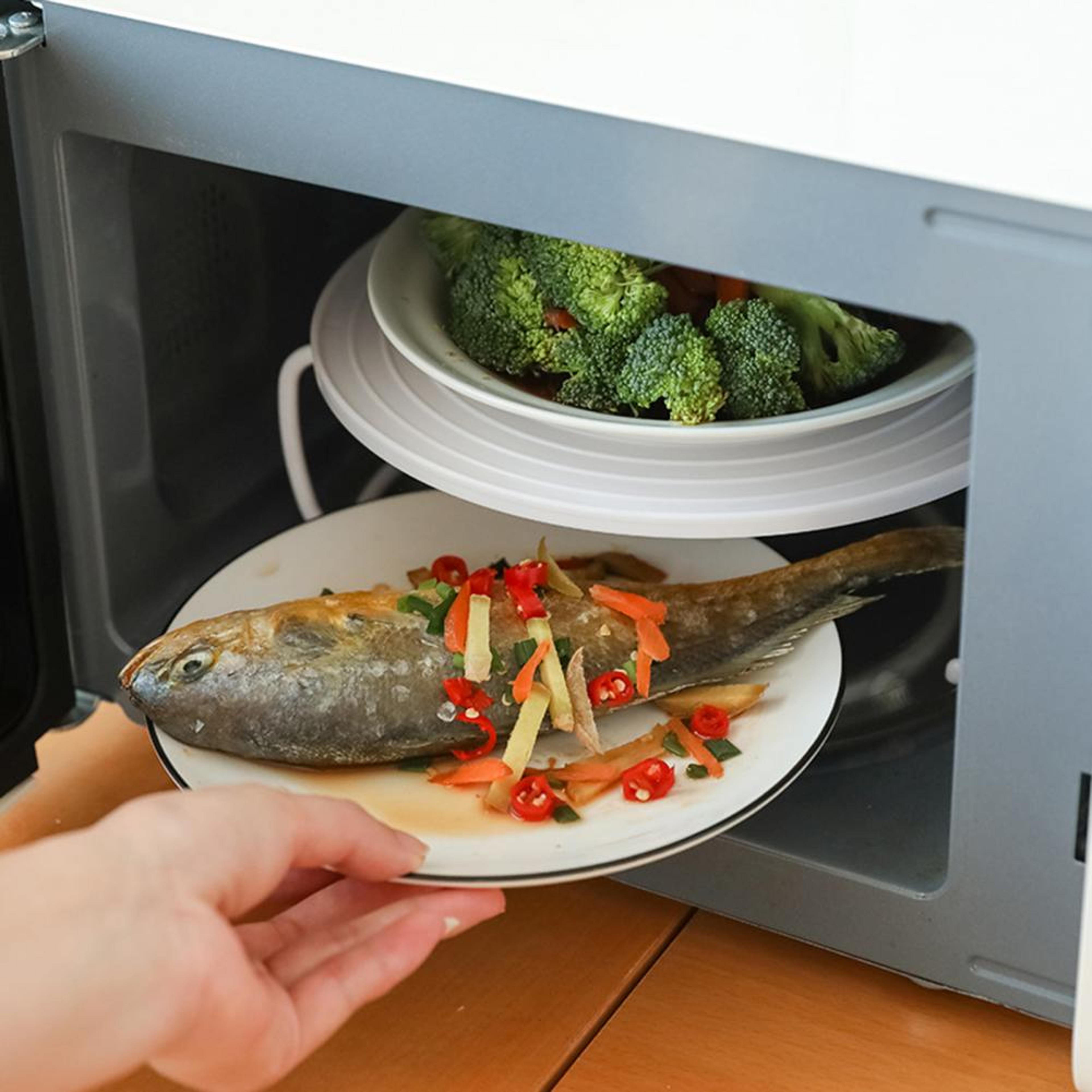 Foldable Microwave Plate Stacker And Steaming Tray Rack 1