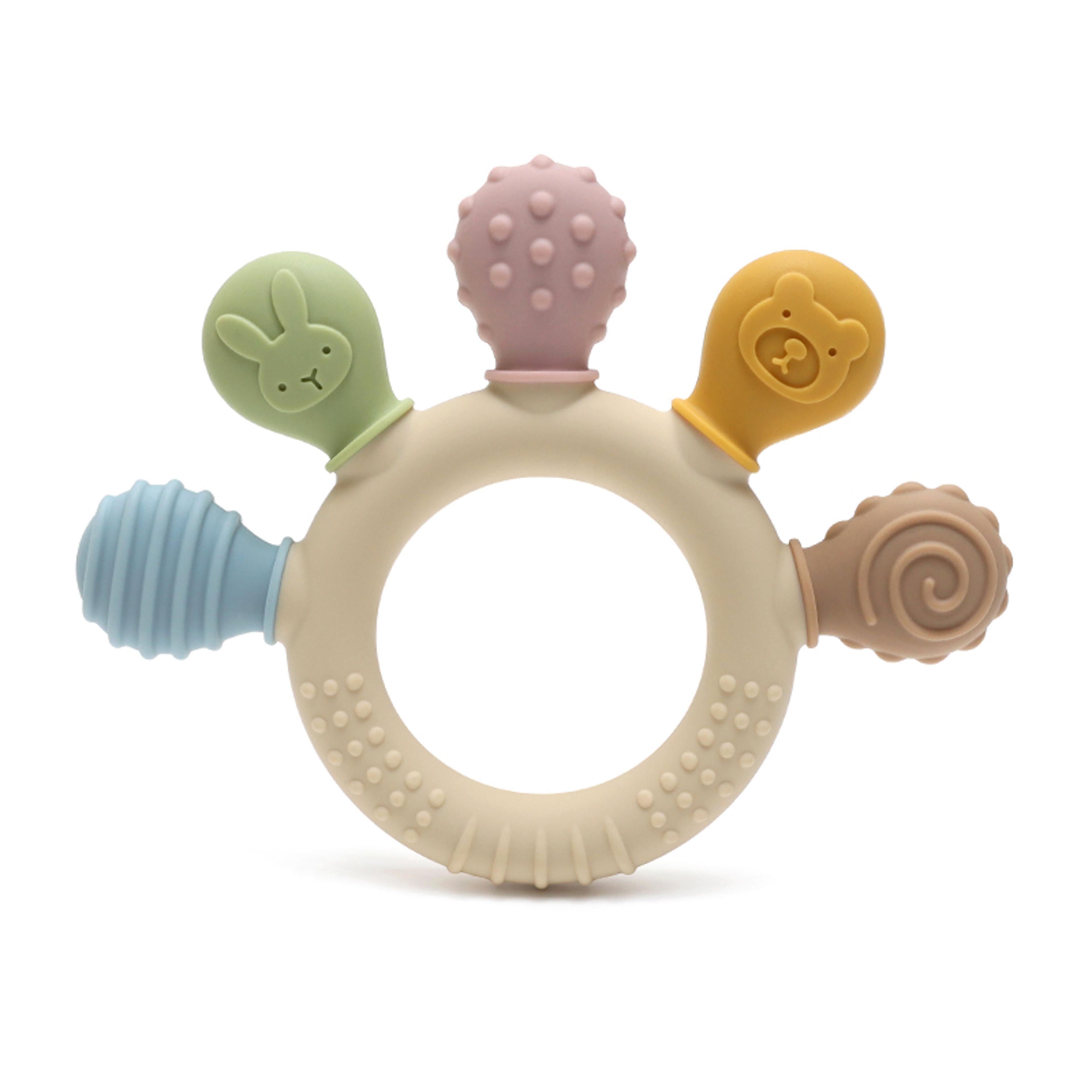 multicolor silicone baby ring teether soft chew toy for teething relief