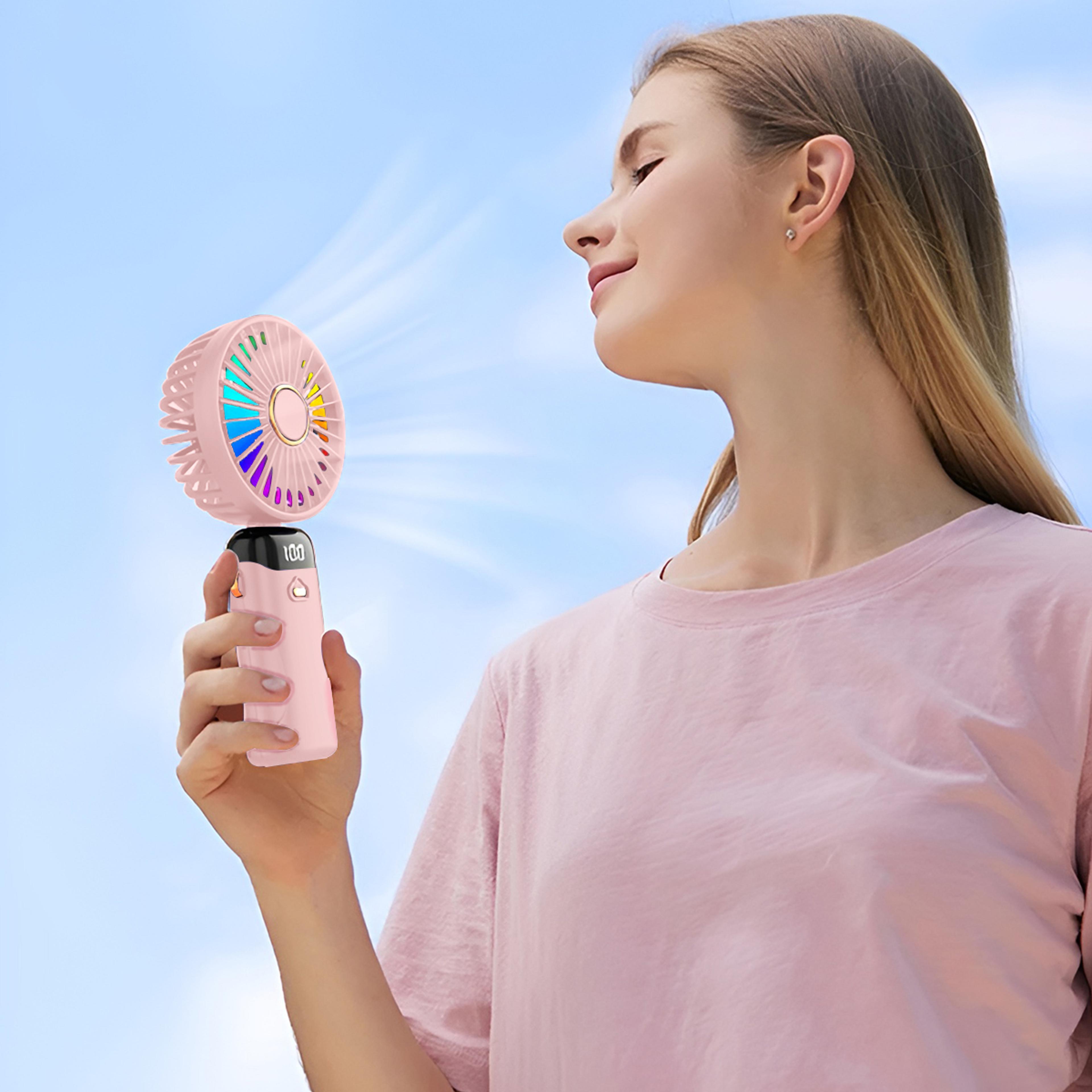 Portable Foldable Handheld Fan With LED Light USB Rechargeable Mini Cooling Fan 2