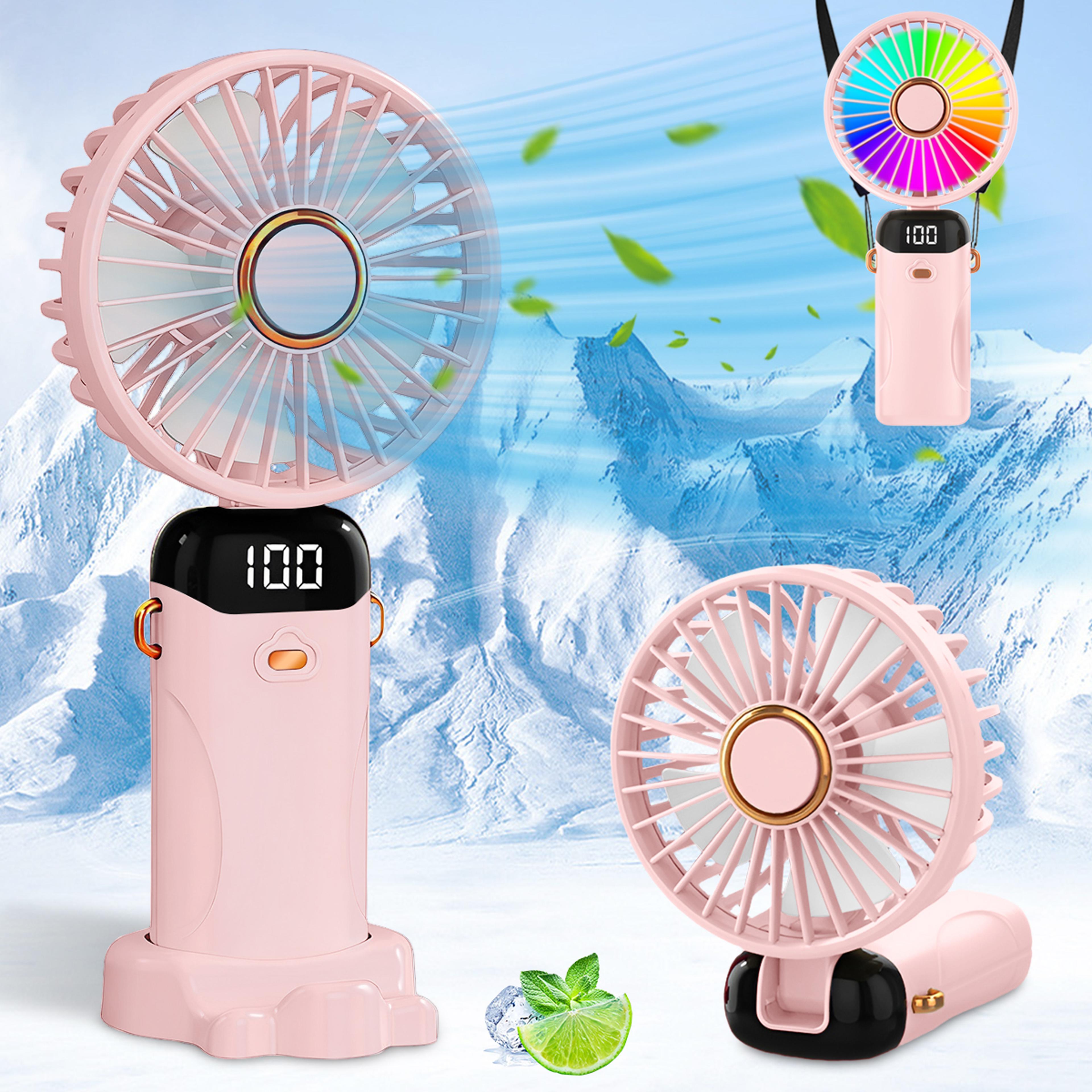 Portable Foldable Handheld Fan With LED Light USB Rechargeable Mini Cooling Fan 5
