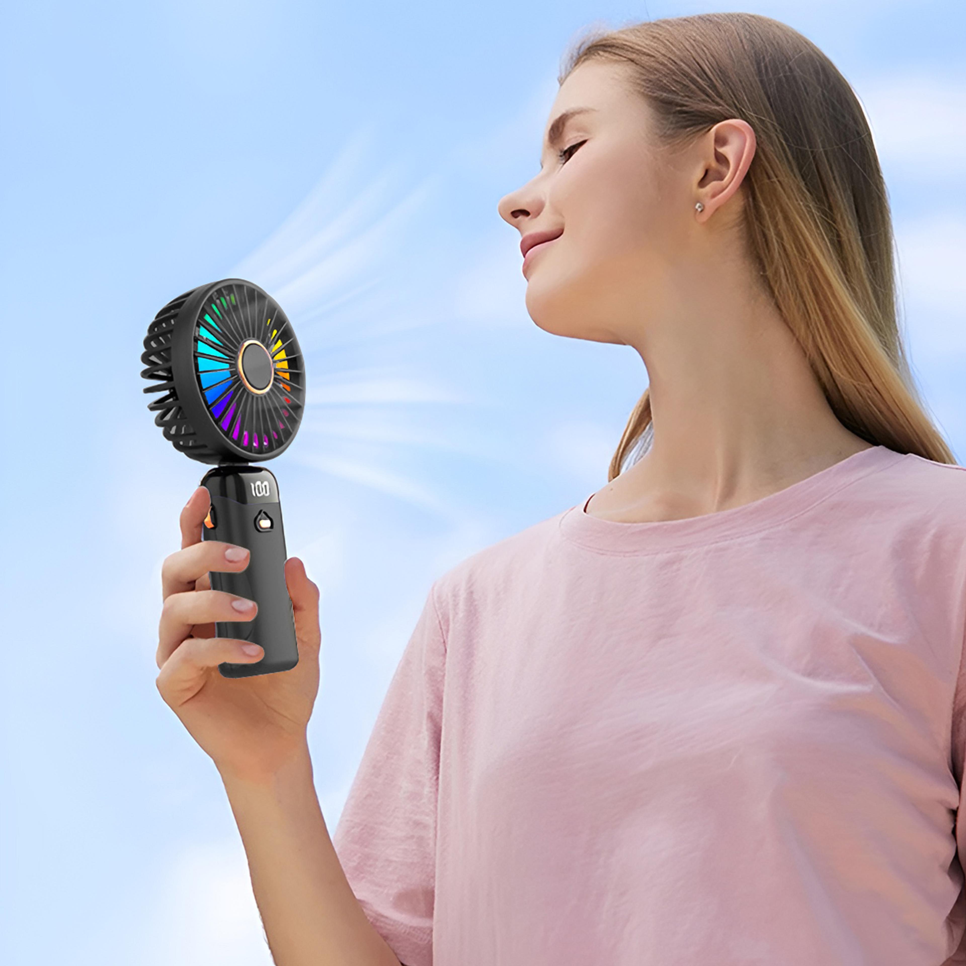 USB Rechargeable Portable Handheld Fan With 6 Speeds LED Light 5