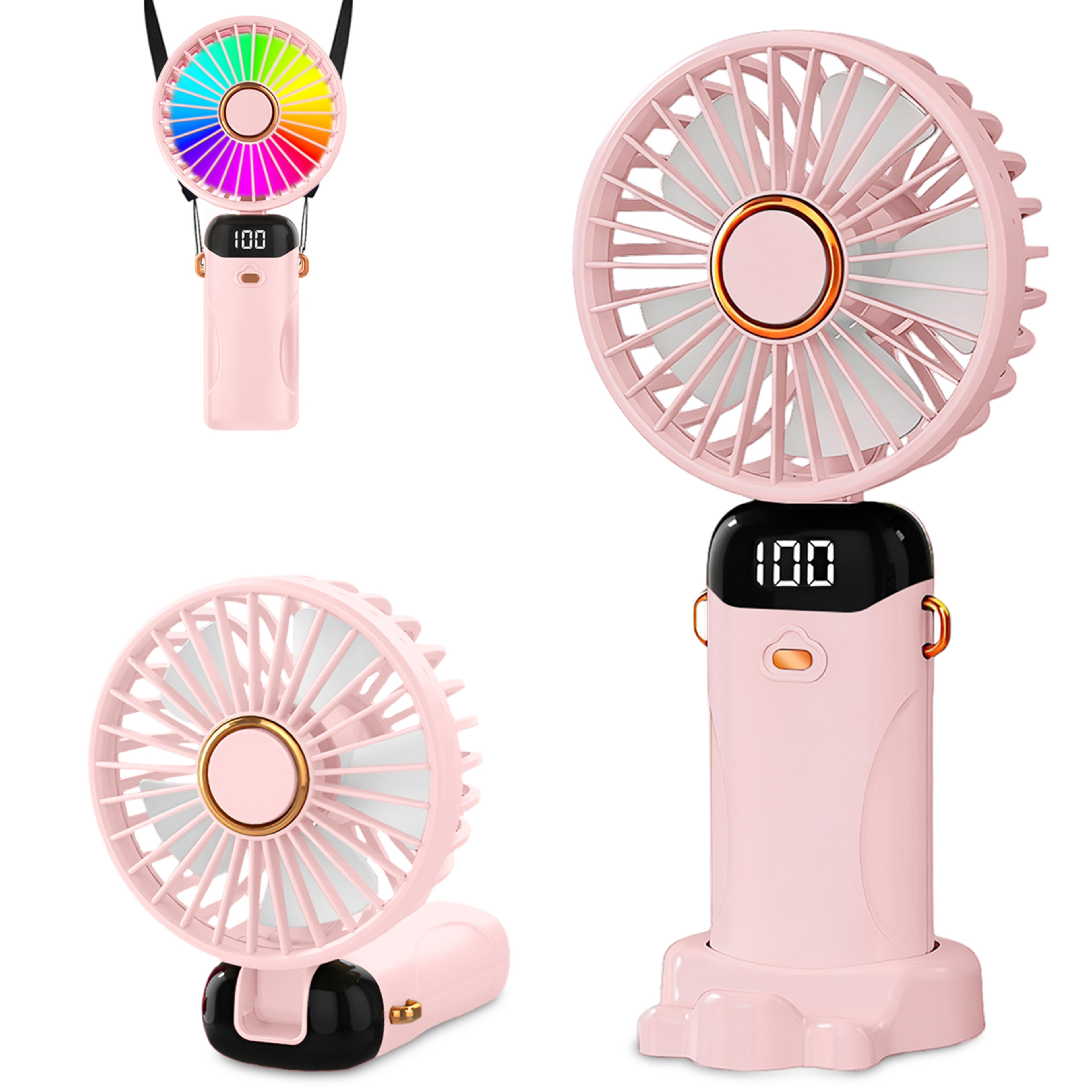 USB Rechargeable Portable Handheld Fan With 6 Speeds LED Light 6
