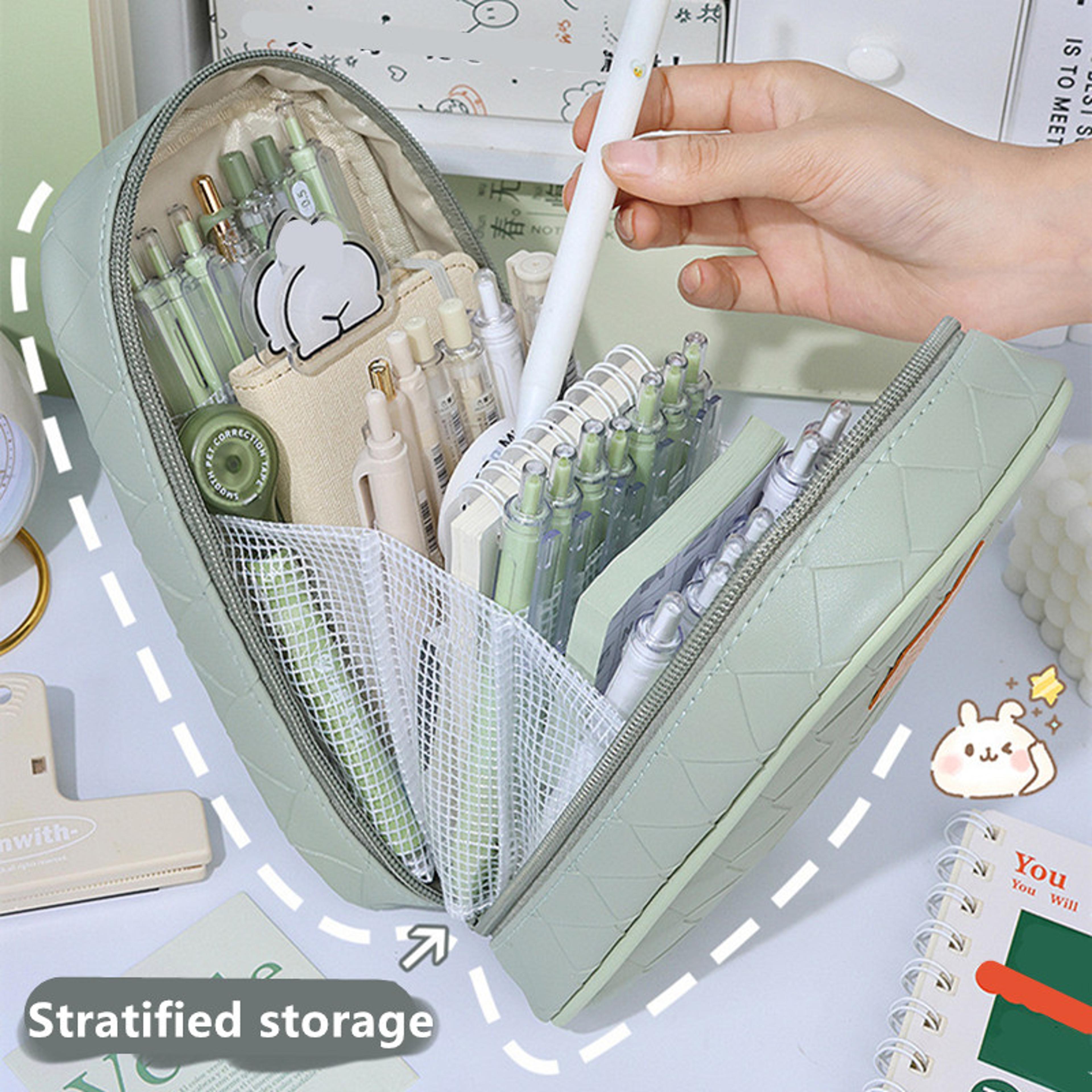 Large Capacity PU Leather Pencil Bag Organizer For Students And Office Supplies 3