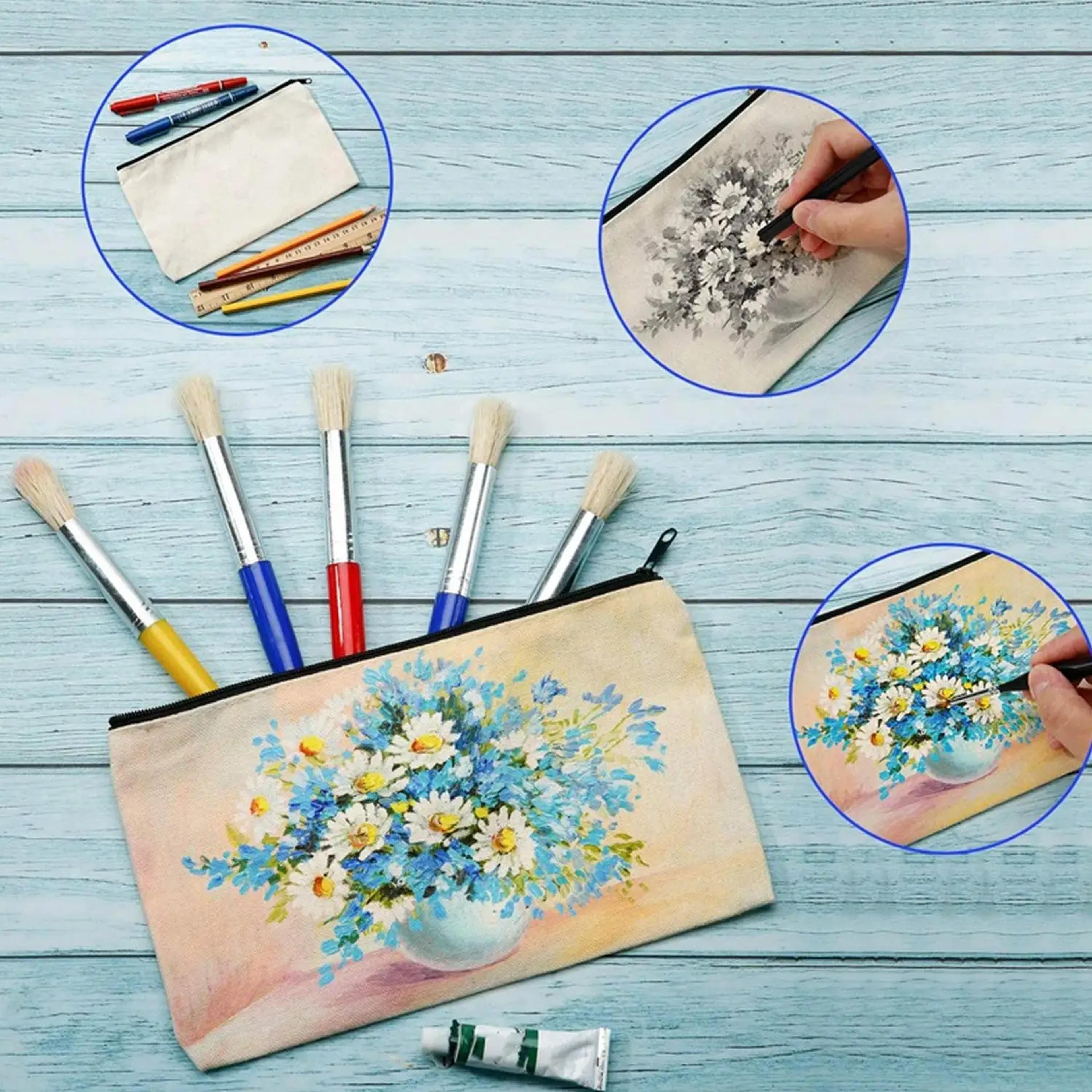 Blank Canvas Craft Bags Reusable Zipper Pencil Case Cosmetic Pouches For DIY Projects 4