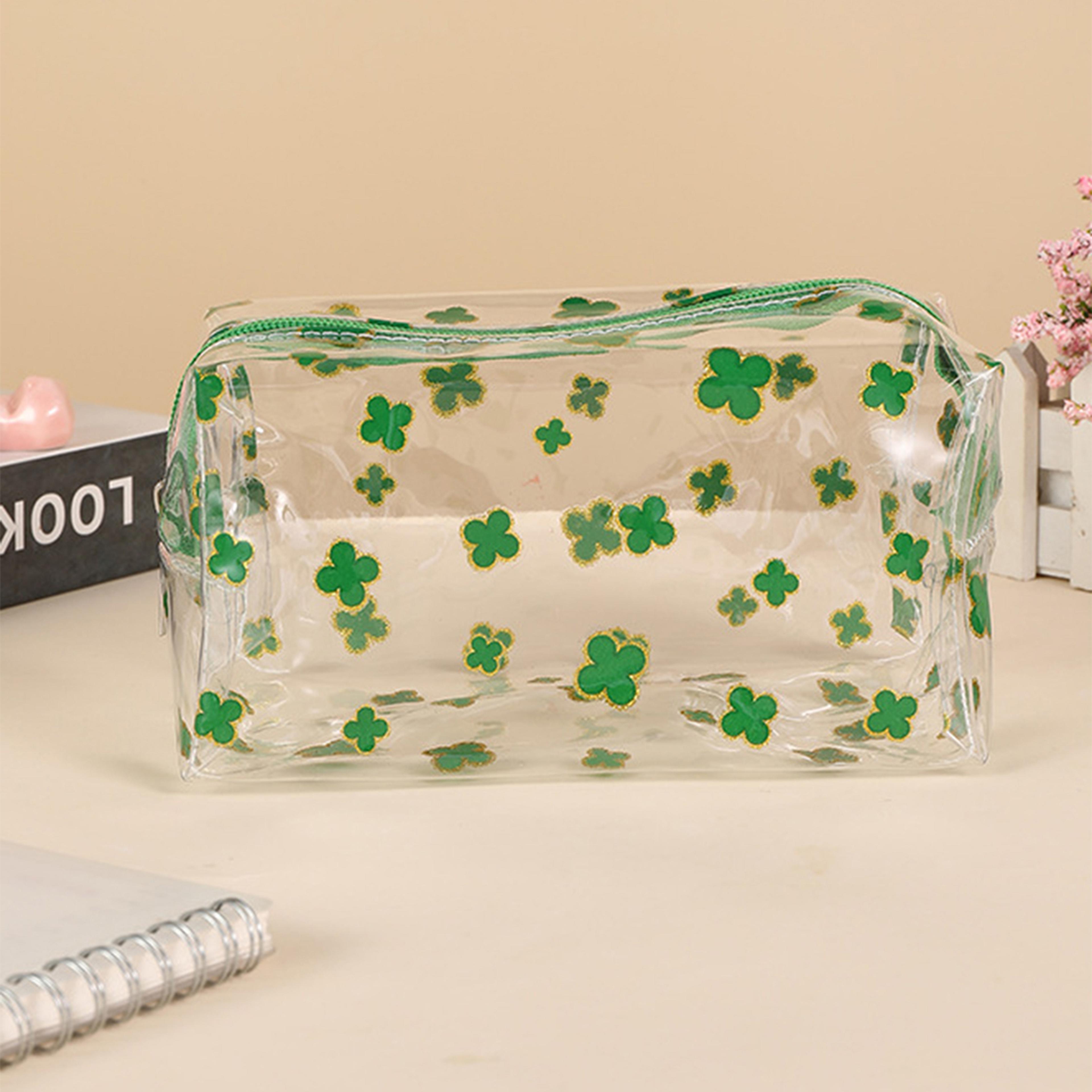 Clear Glitter Four Leaf Clover Waterproof Pencil Case Makeup Organizer Pouch 8