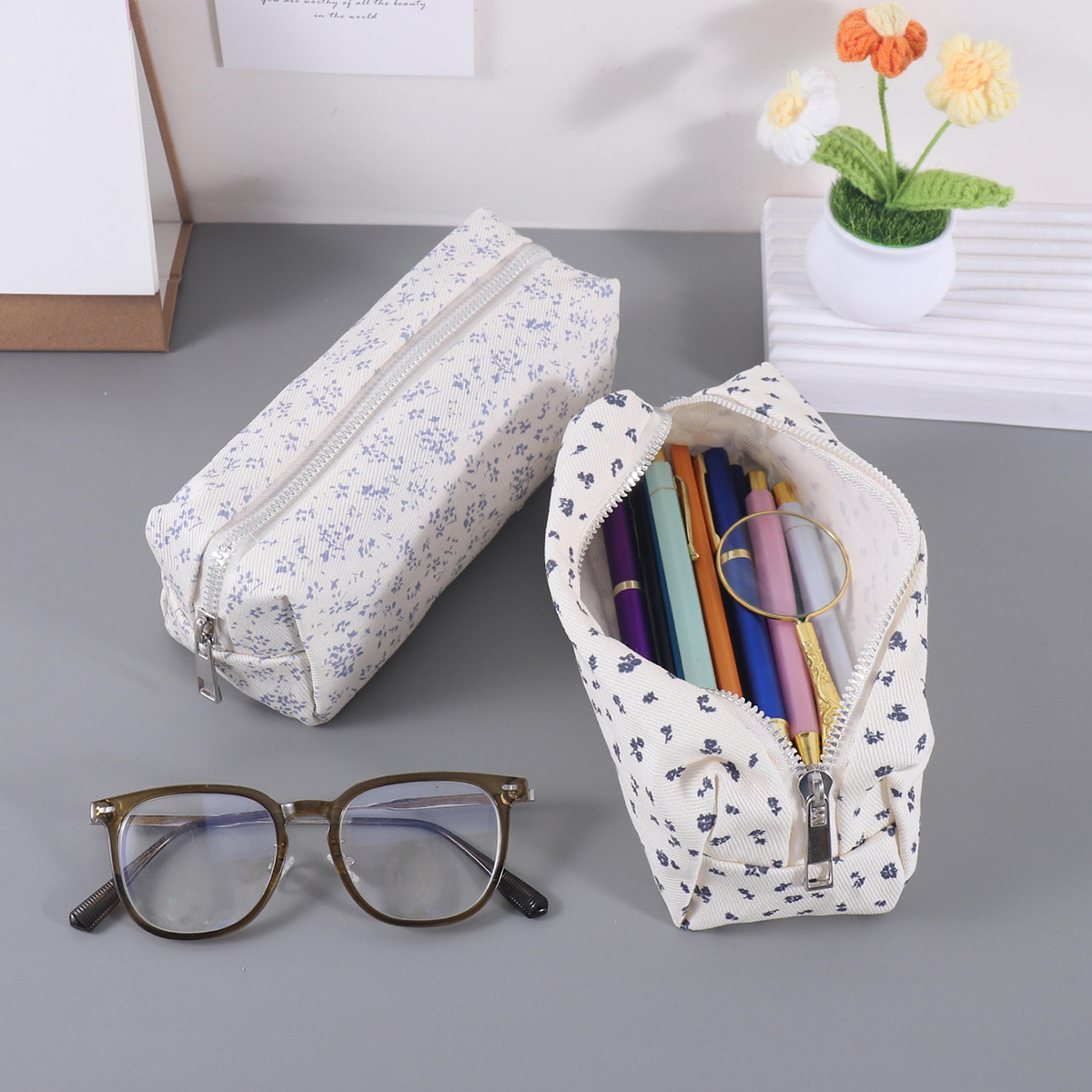 Flower Design Canvas Pencil Case Large Capacity Cute Pencil Pouch For School And Office 4
