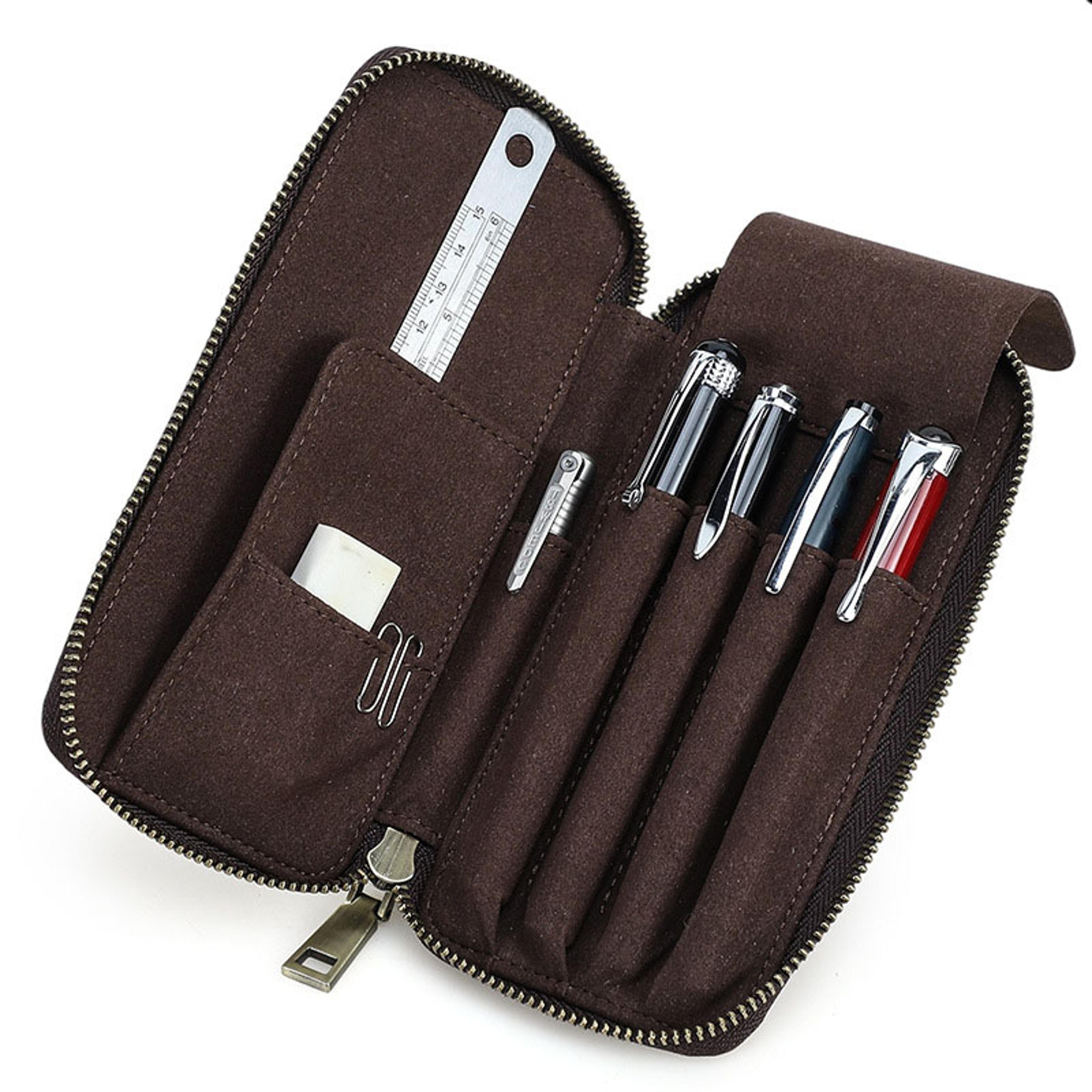 Genuine Leather Pencil Case Slot Handmade Fountain Pen Organizer Bag 4