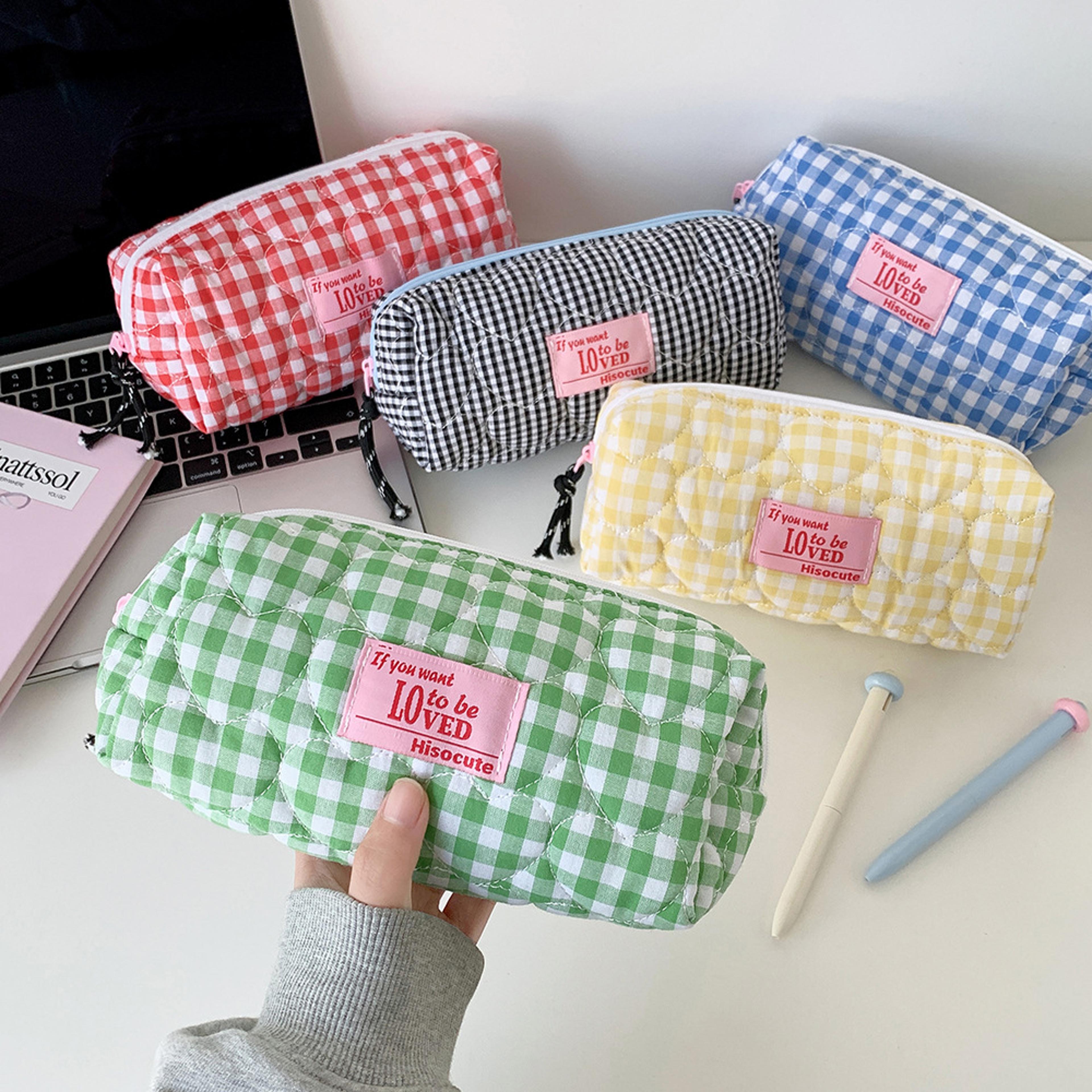 Quilted Heart Grid Pencil Pouch Korean Style Student Stationery Bag 2