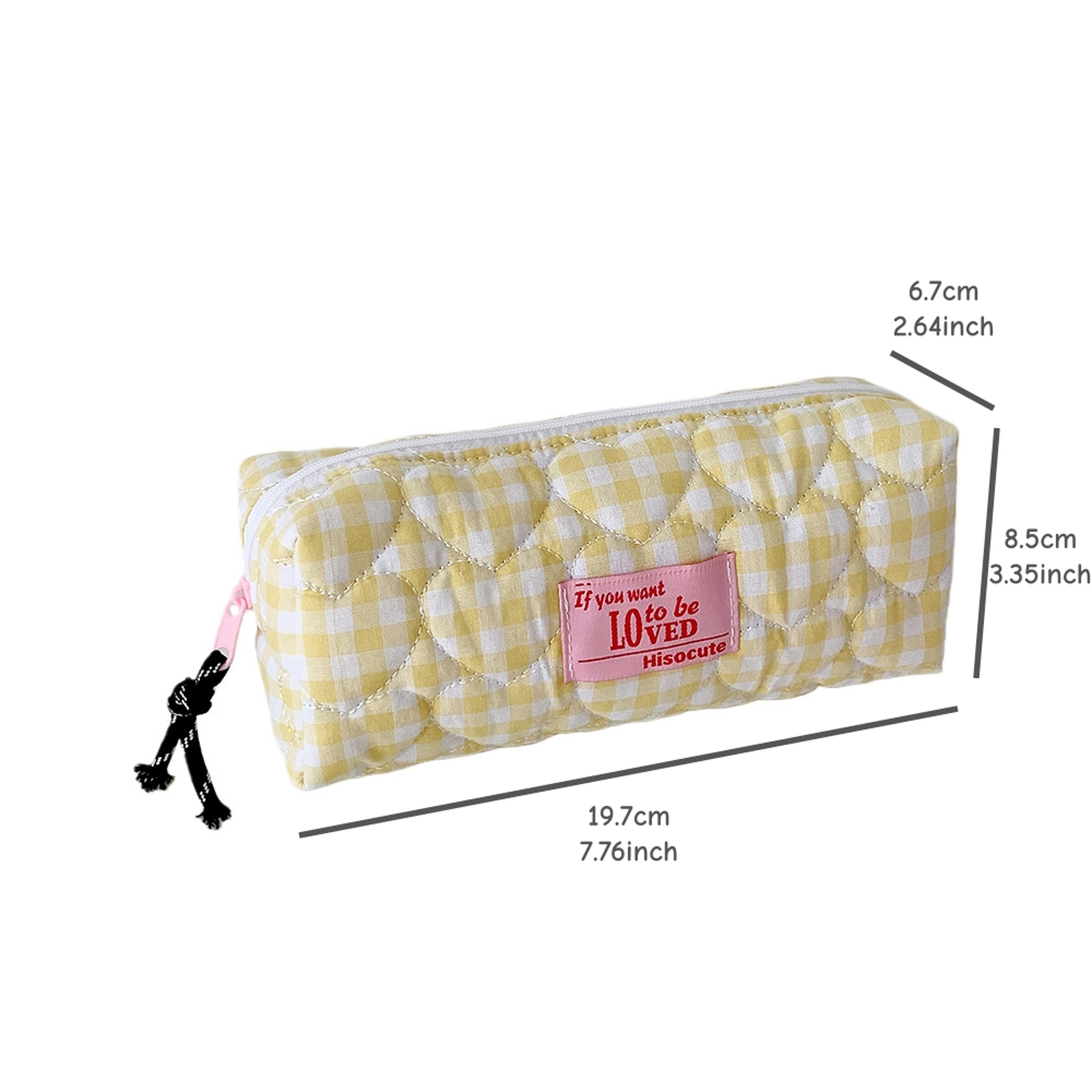 Quilted Heart Grid Pencil Pouch Korean Style Student Stationery Bag 4