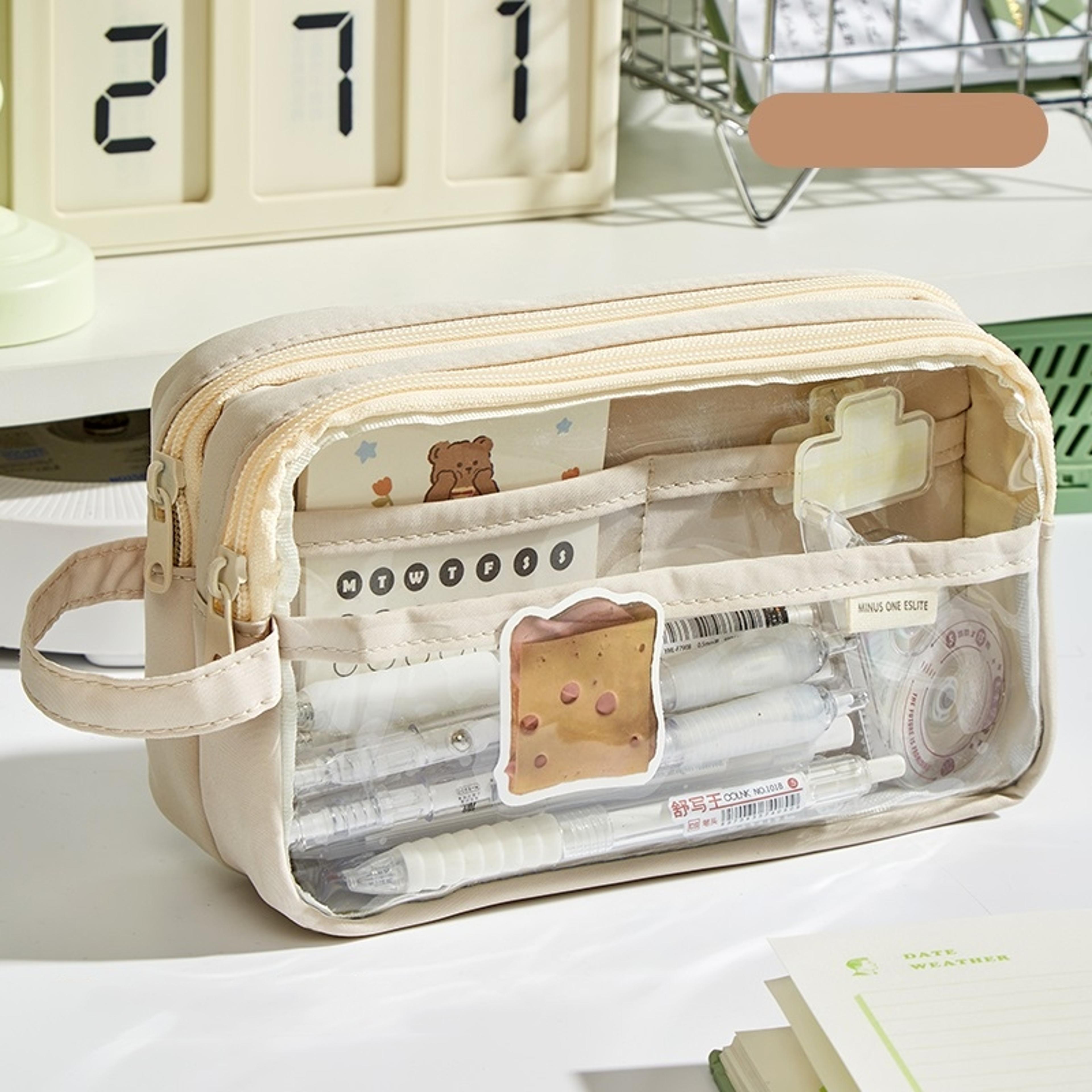Transparent Double Layer Pencil Case Storage Pouch For School Stationery 7