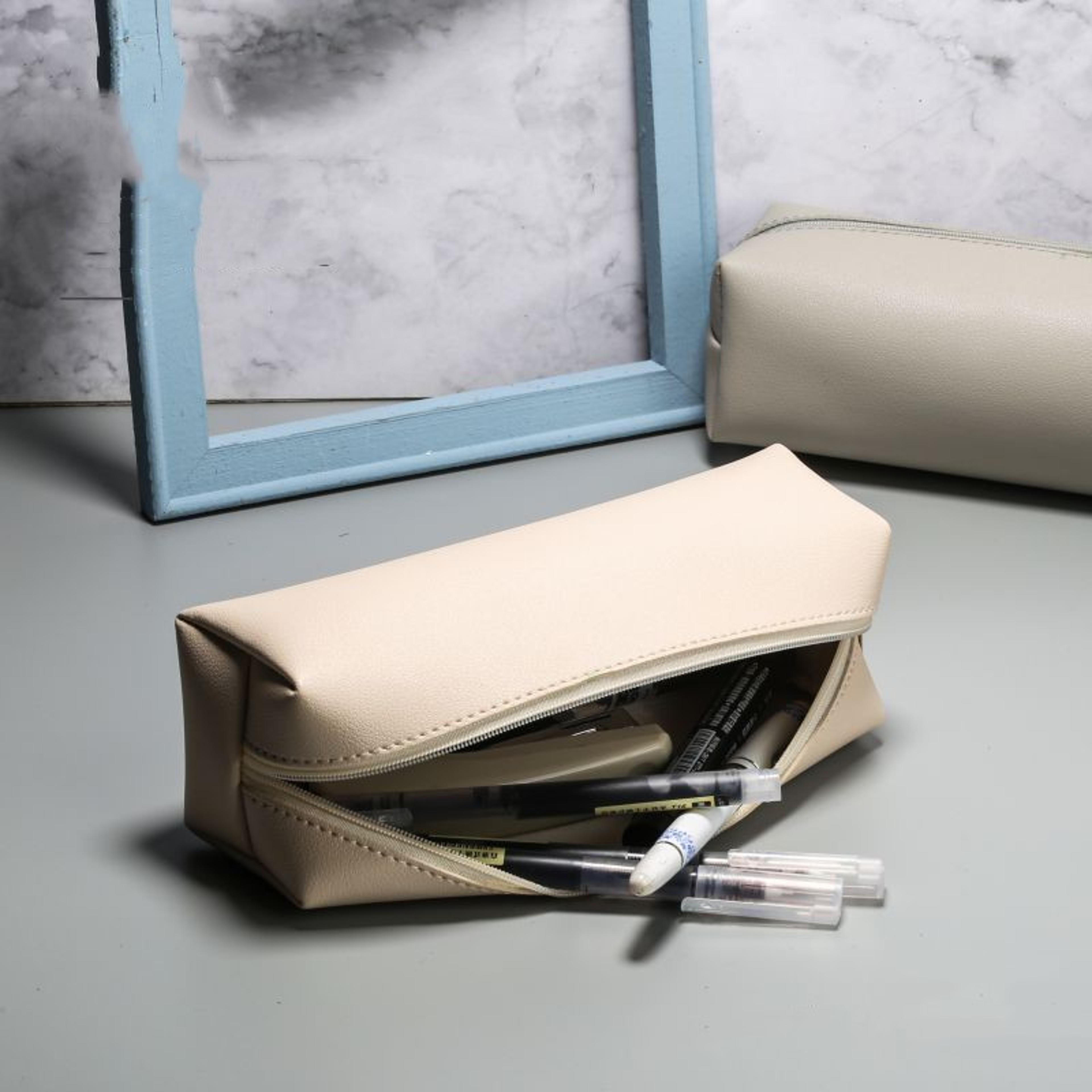 Large Capacity PU Leather Pencil Case With Zipper Storage Box For Students 2