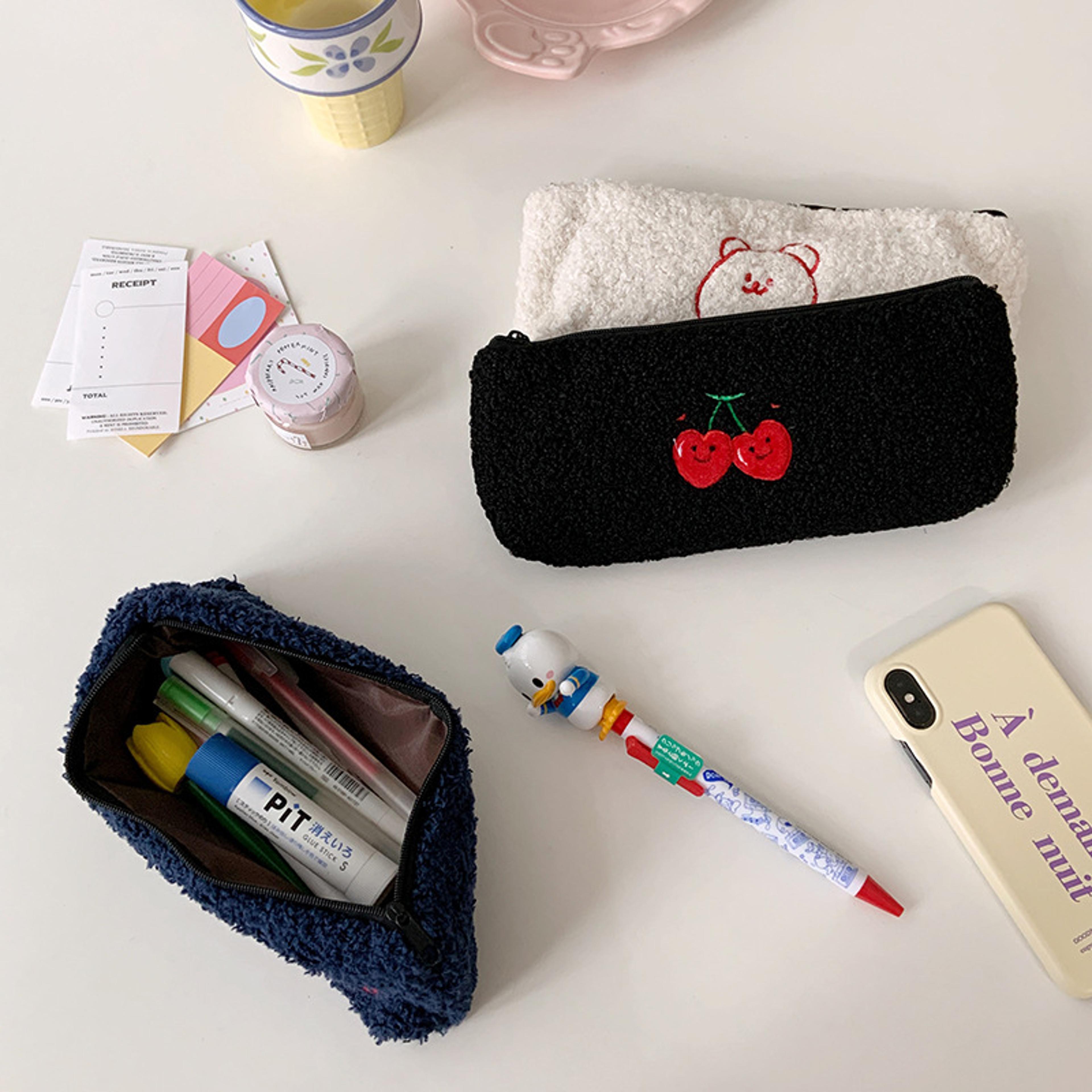 Cute Smiley Embroidery Plush Pencil Case Kawaii Pencil Bag For Kids School Supplies Gift 1