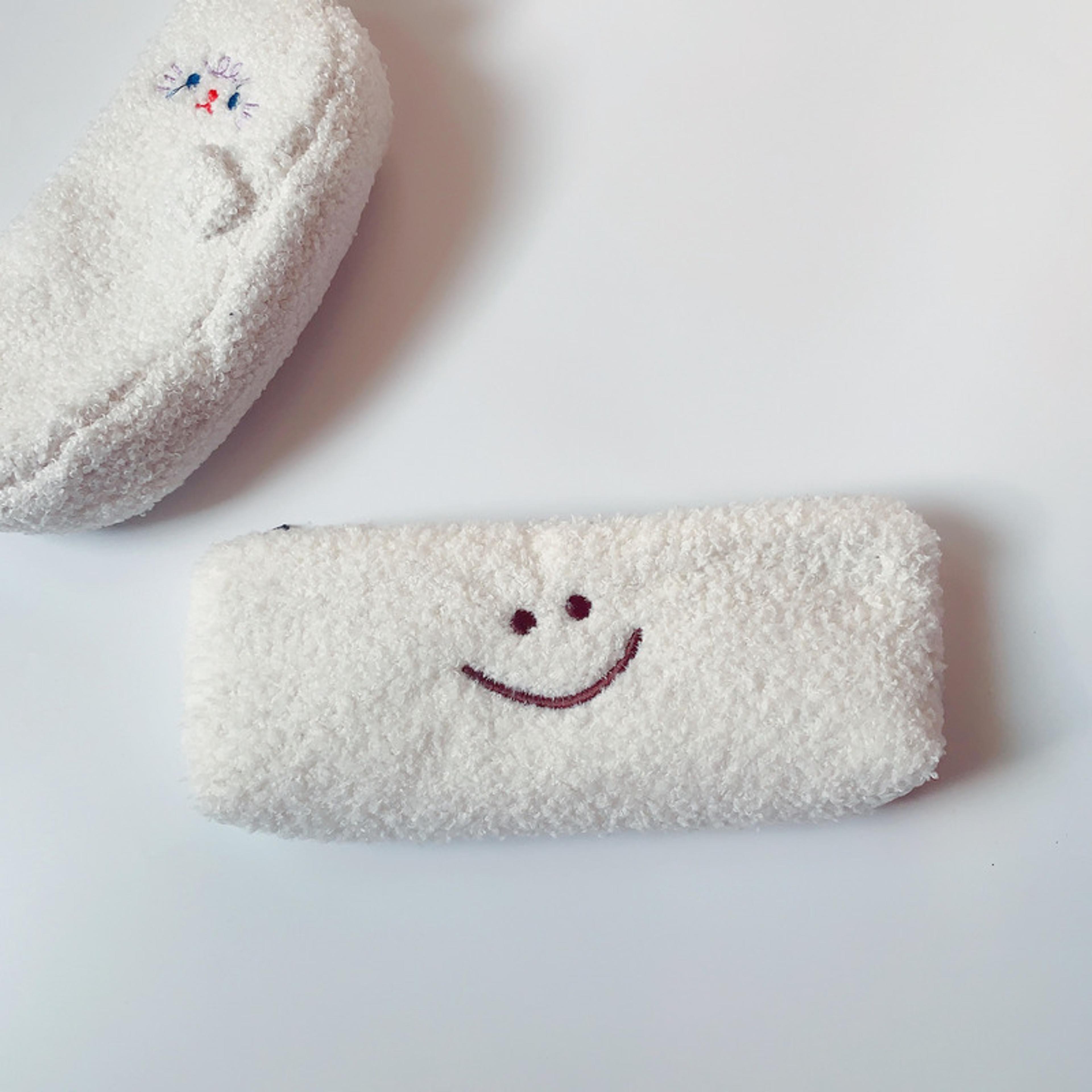 Cute Smiley Embroidery Plush Pencil Case Kawaii Pencil Bag For Kids School Supplies Gift 3