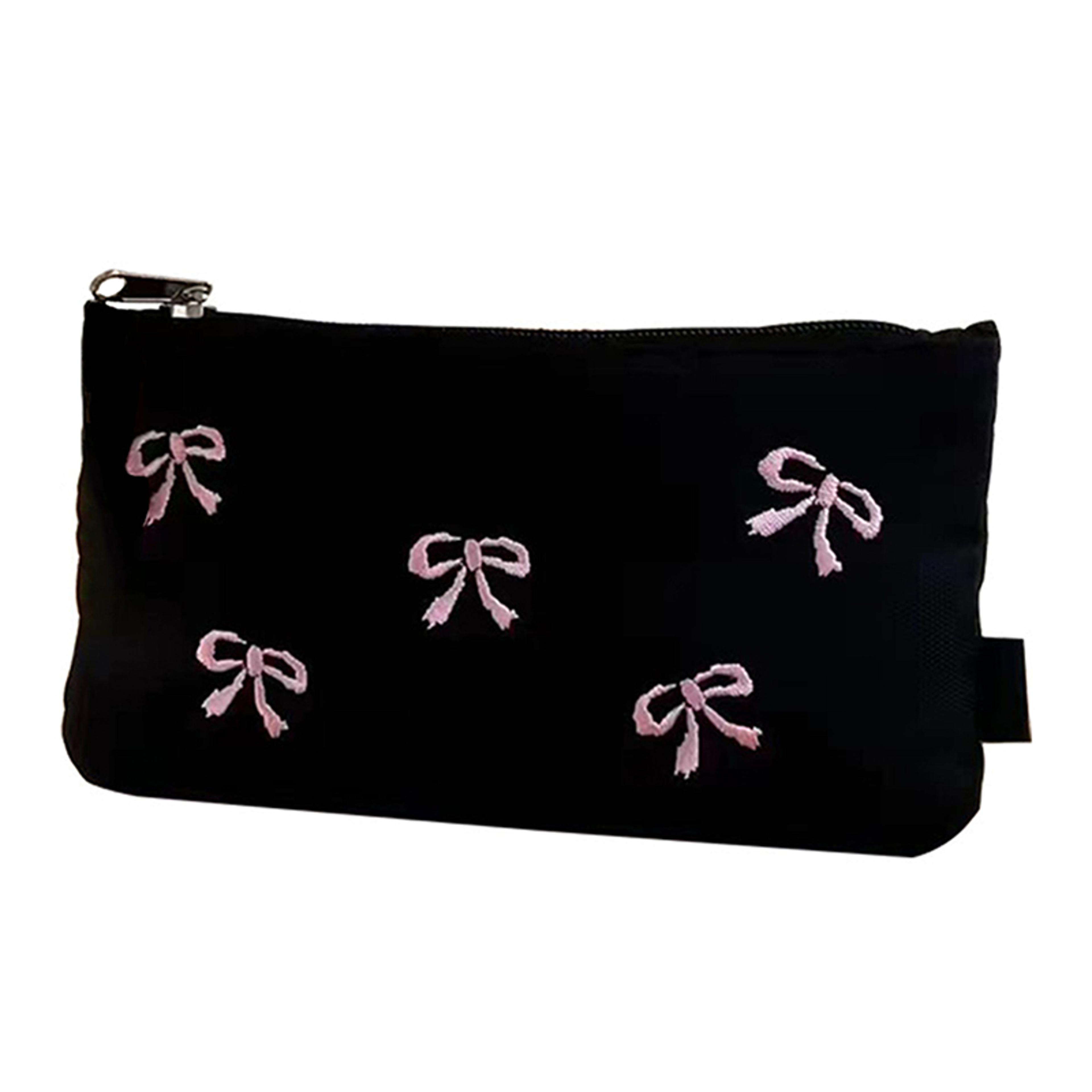 Black Bow Pencil Case Large Capacity Stationery Organizer Cosmetic Storage Bag 4