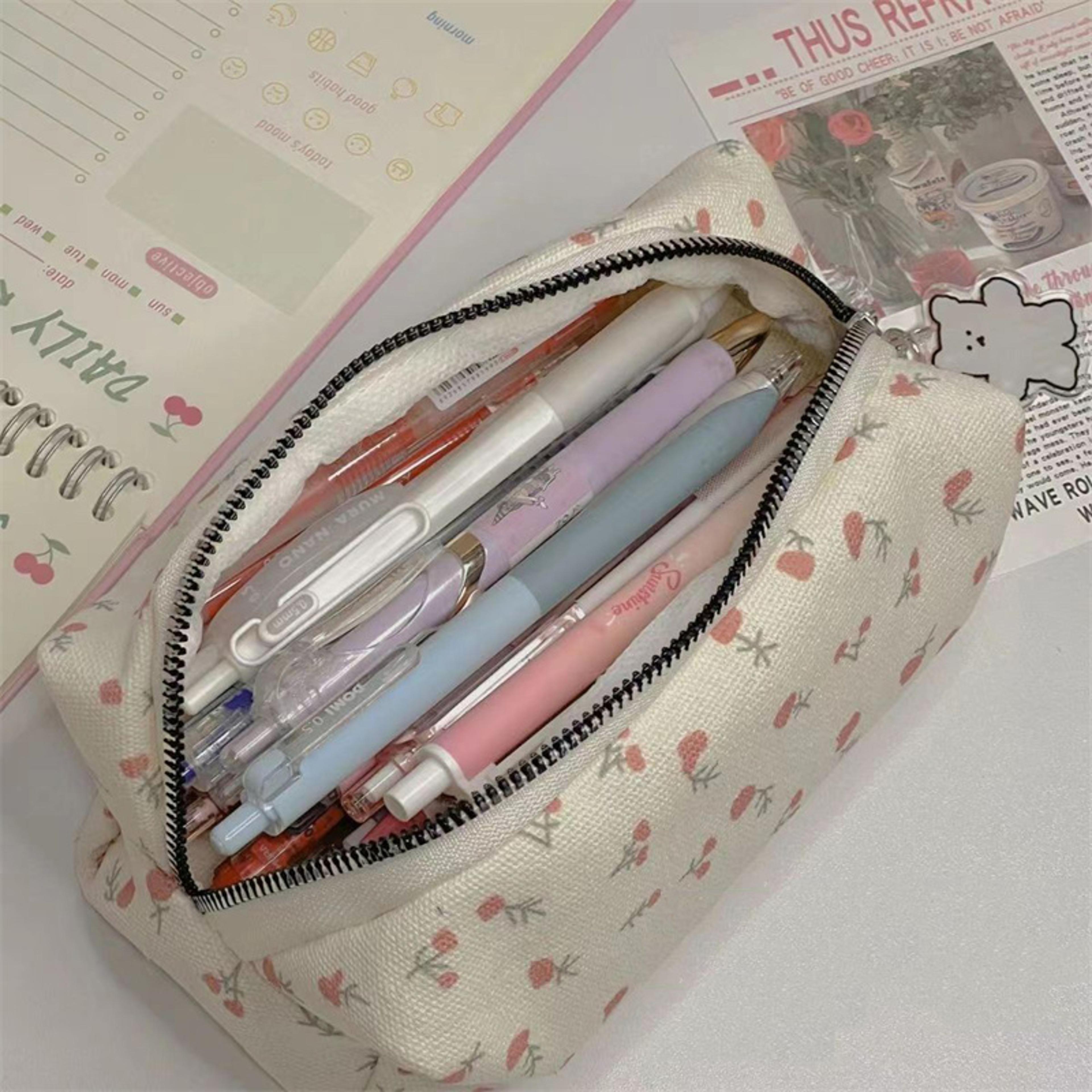 Floral Large Capacity Pencil Case Aesthetic Stationery Storage Bag For Students 3