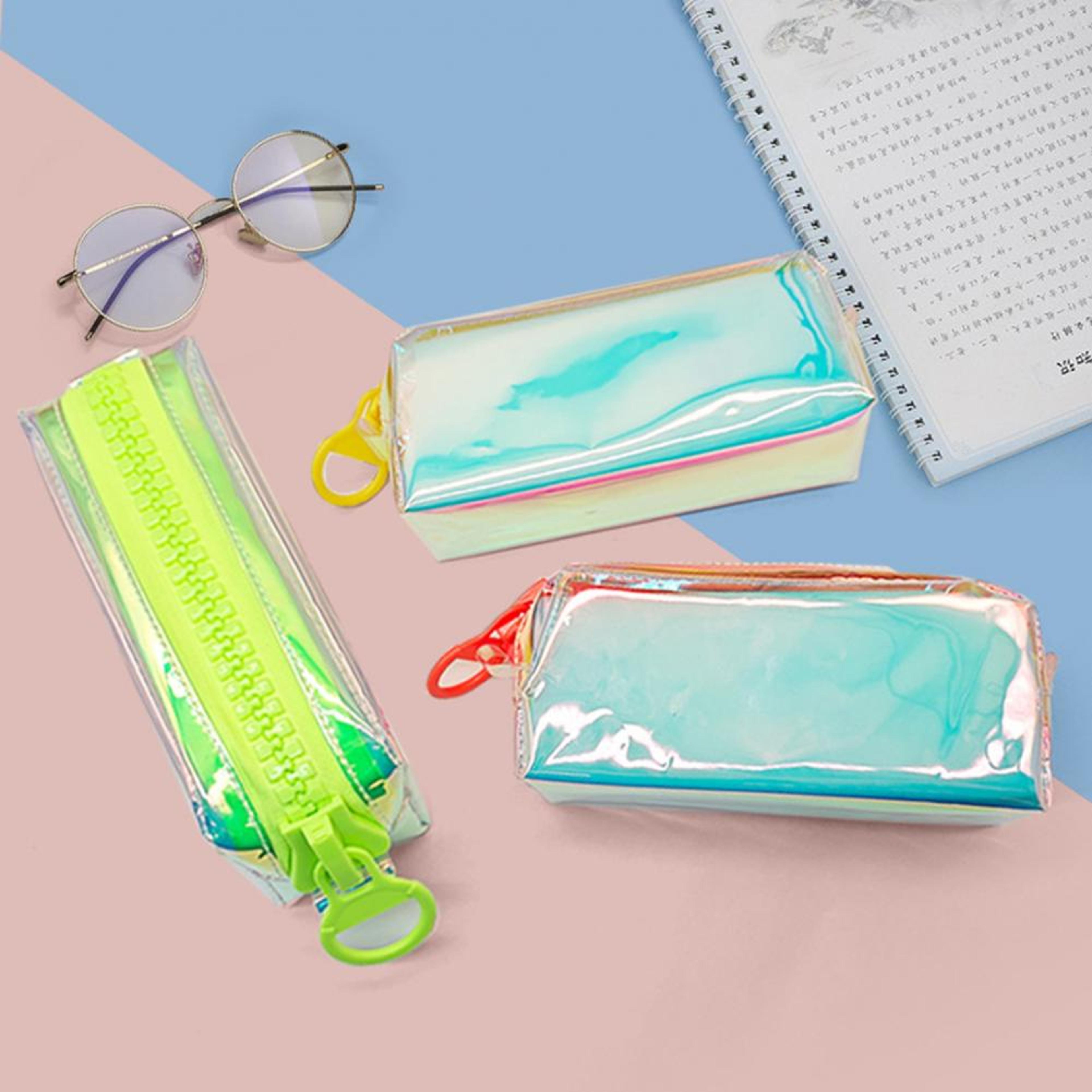 Iridescent Holographic Pencil Case With Wide Opening And Large Capacity 2