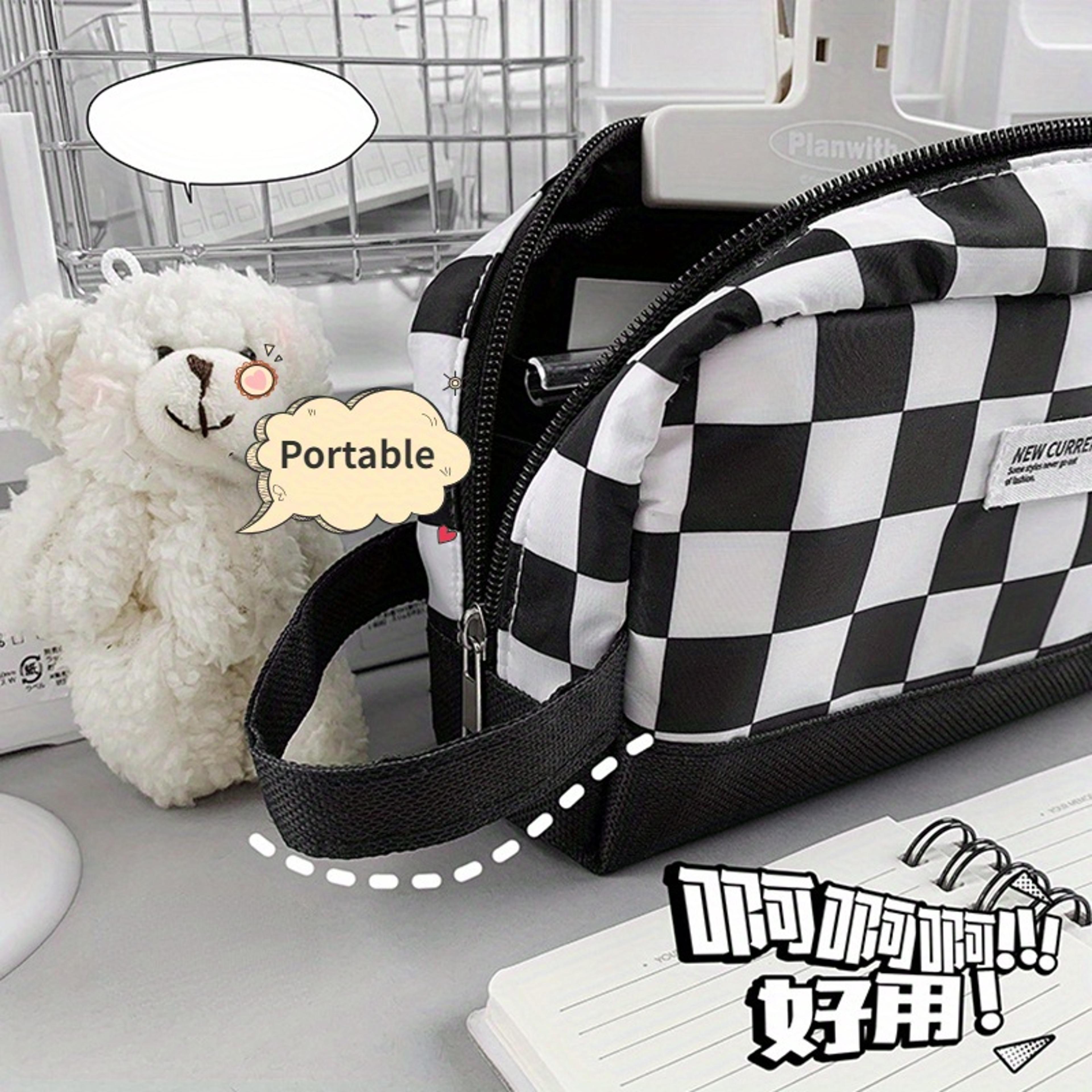 Classic Checkerboard Pen Bag Large Capacity Pencil Pouch  Cute Checkered Pencil Case 1