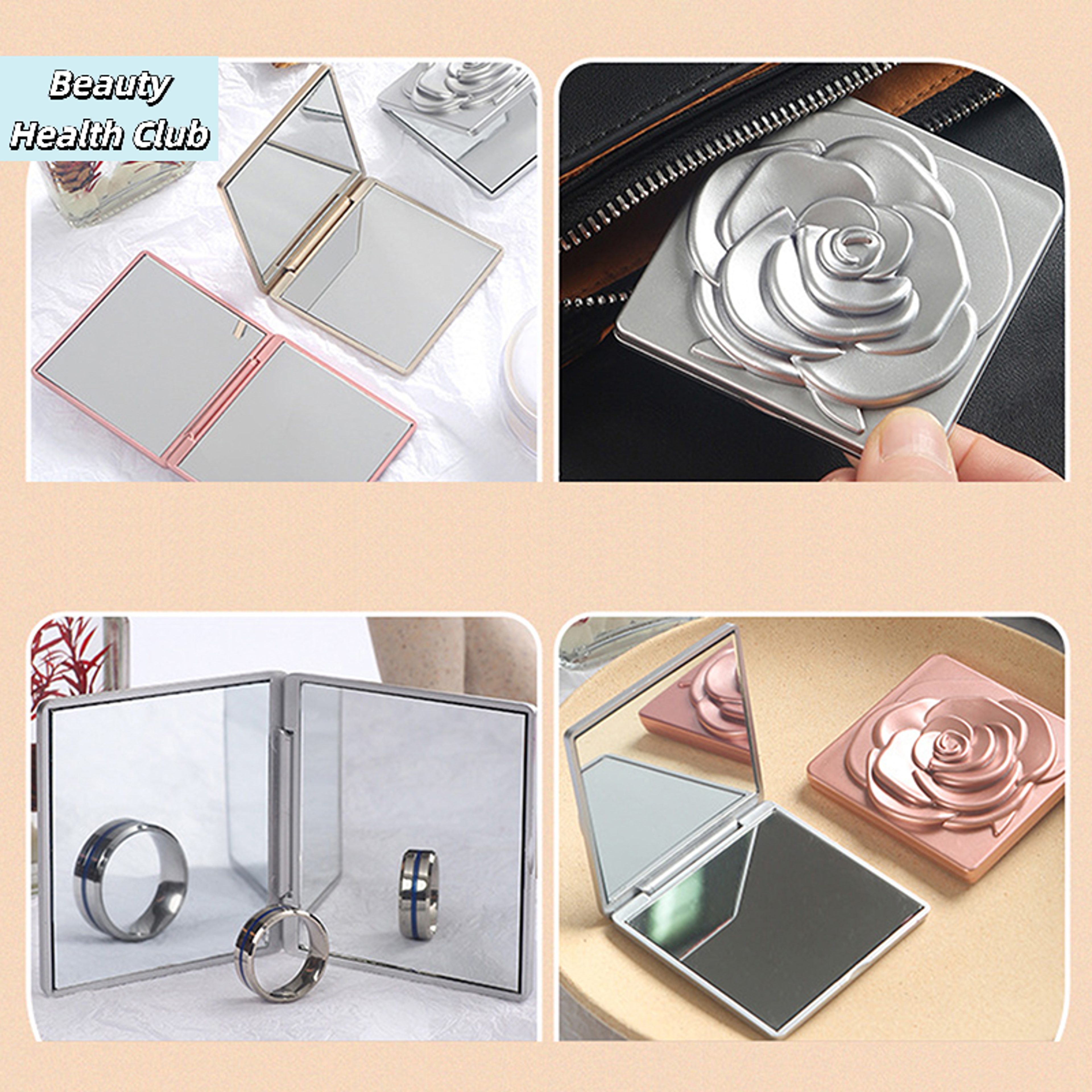 Retro Rose Double Sided Compact Pocket Makeup Mirror 4