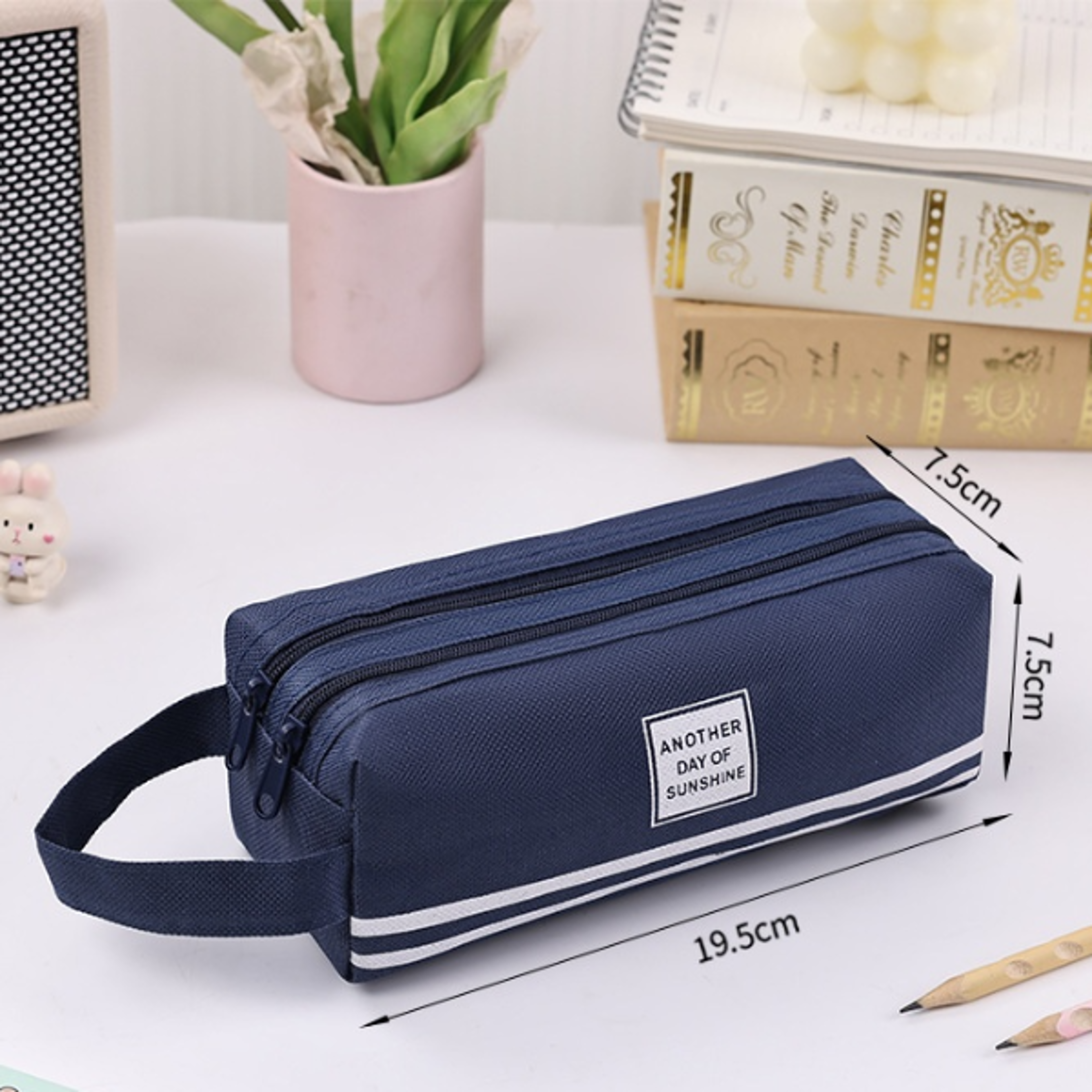 Large Capacity Double Zipper Pencil Case Portable School Supplies Organizer