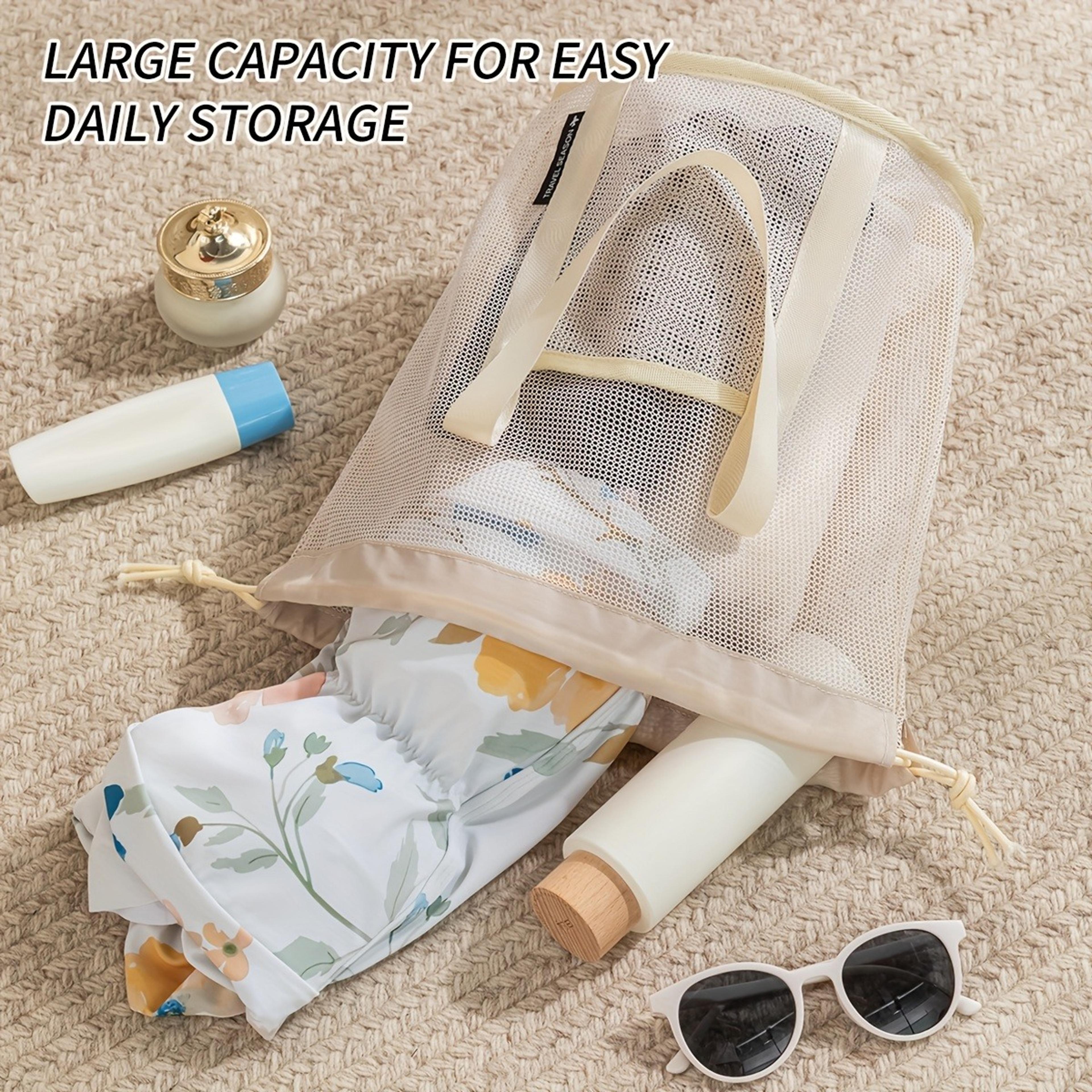 Large Capacity Mesh Beach Bag Shoulder Tote Drawstring Storage Pouch For Travel And Summer 2